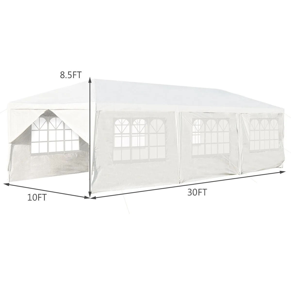 10 x 30 Feet Outdoor Canopy Tent with Side Walls - White