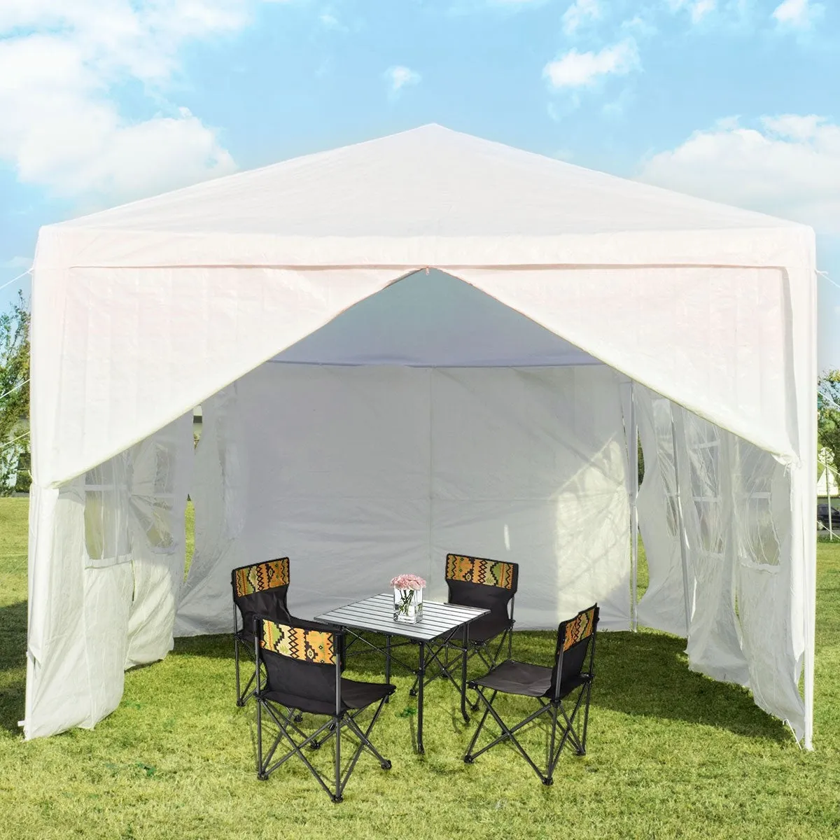 10 x 30 Feet Outdoor Canopy Tent with Side Walls - White