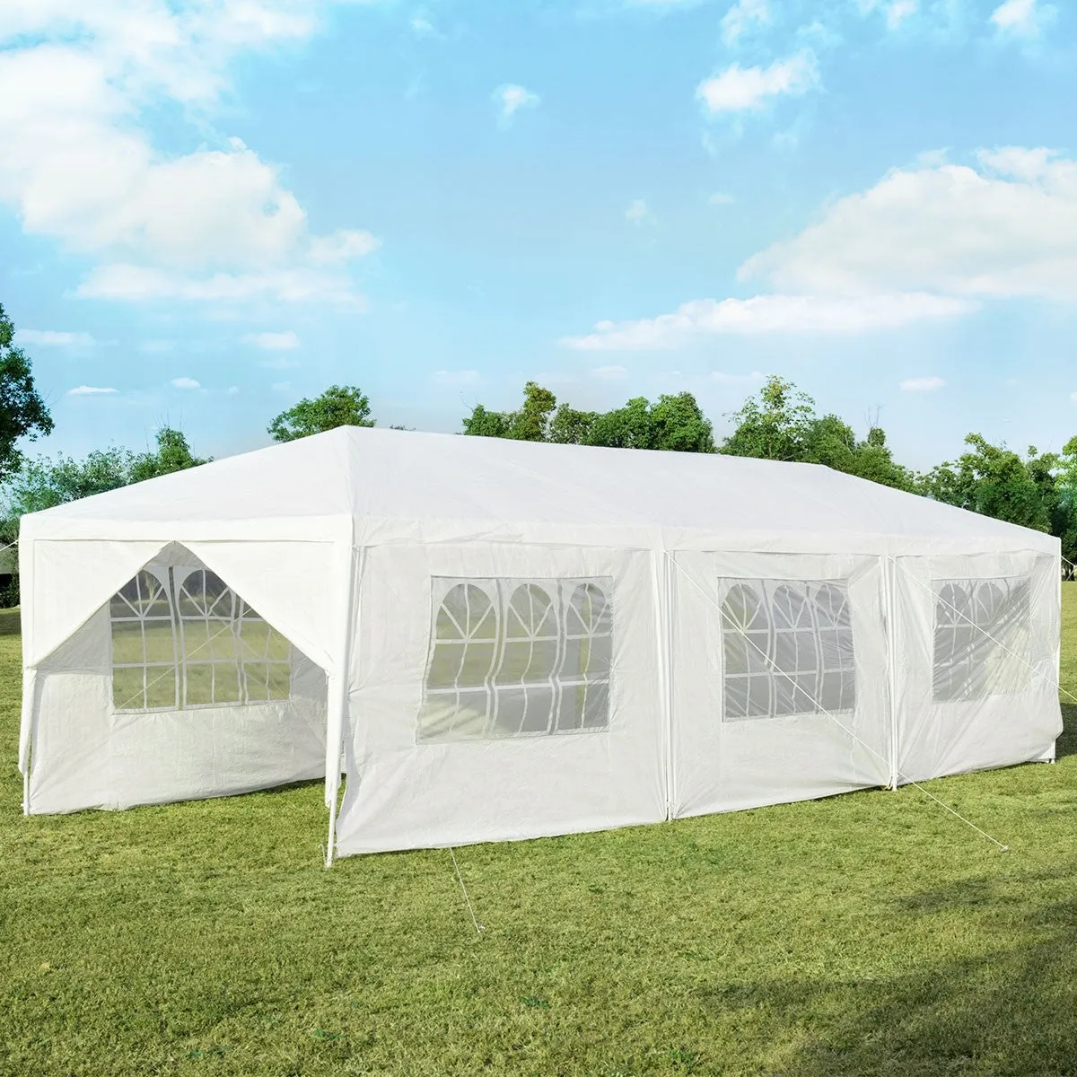 10 x 30 Feet Outdoor Canopy Tent with Side Walls - White