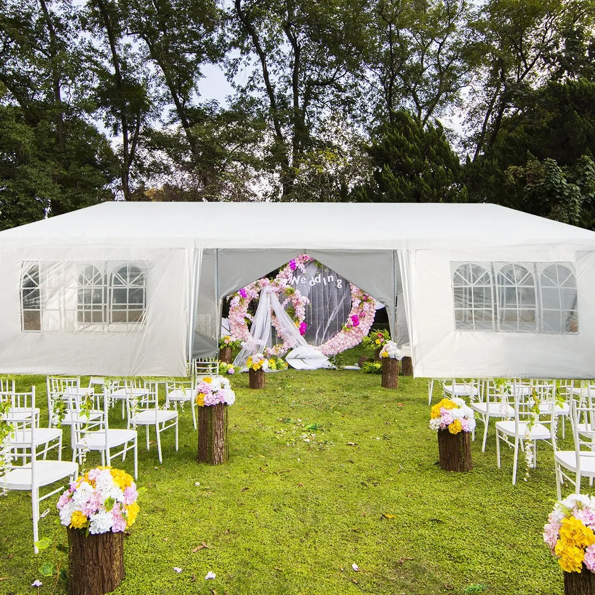 10 x 30 Feet Outdoor Canopy Tent with Side Walls - White