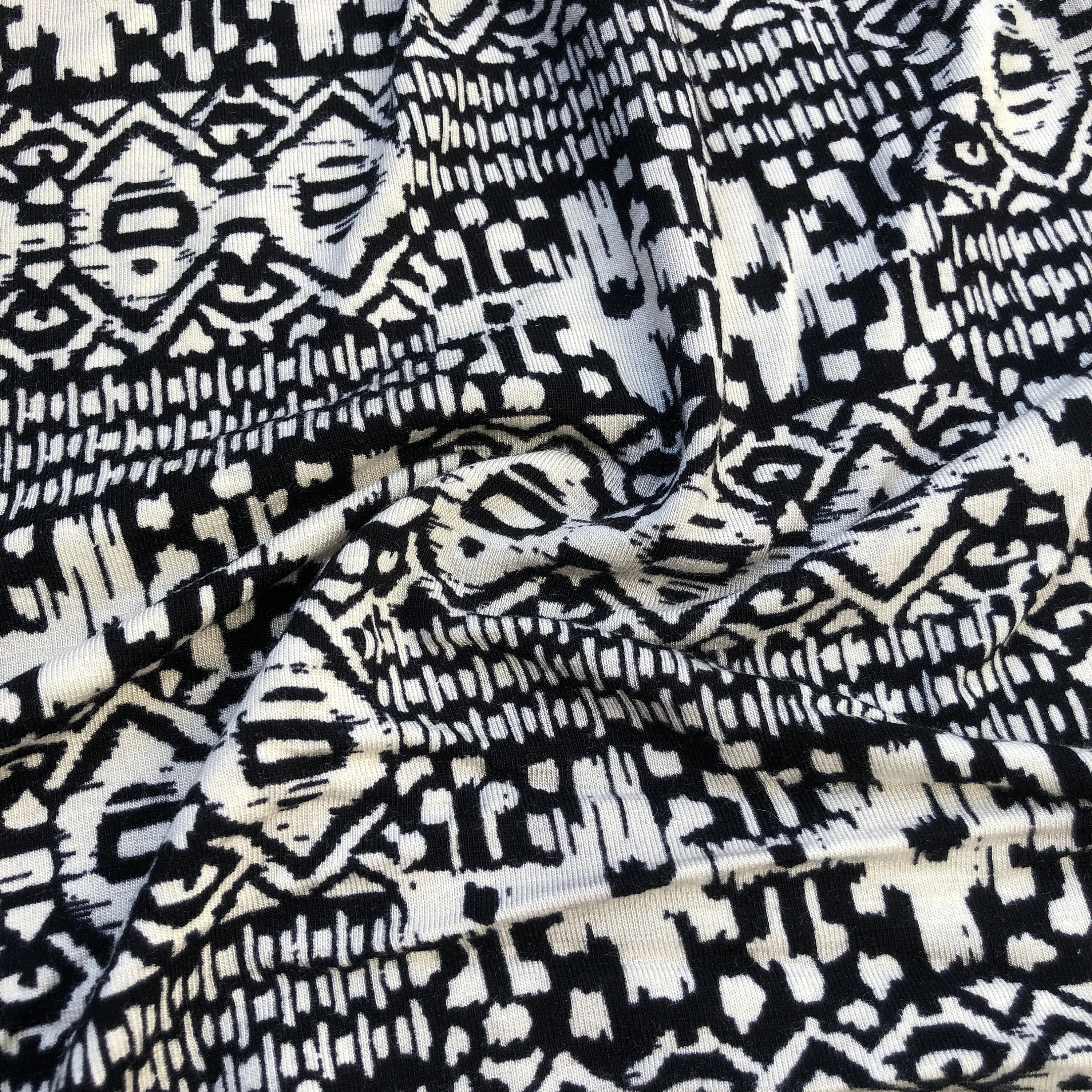 60" Modal Egyptian Print with Spandex & Stretch Ivory Cream Beige Black Jersey Knit Fabric By the Yard