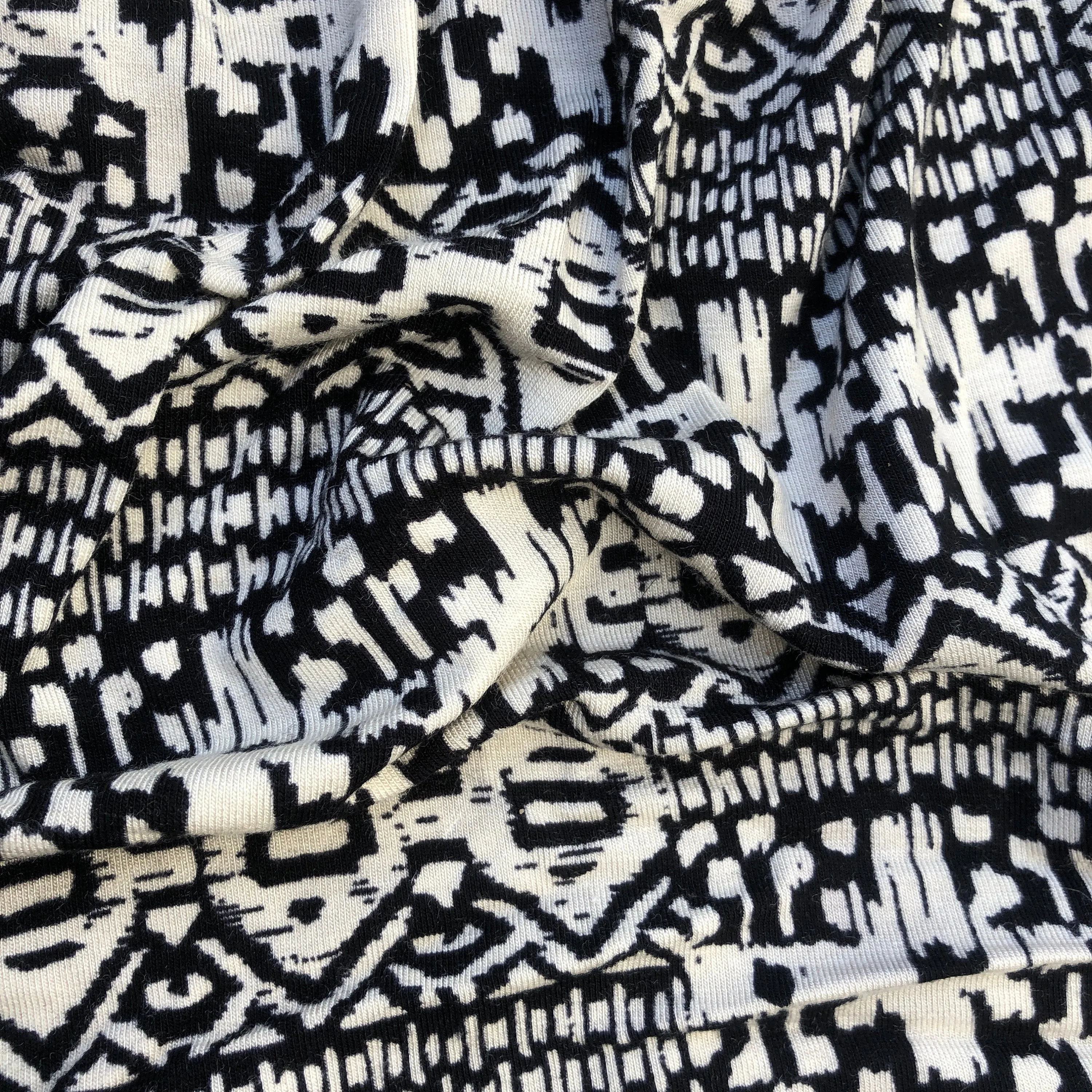 60" Modal Egyptian Print with Spandex & Stretch Ivory Cream Beige Black Jersey Knit Fabric By the Yard