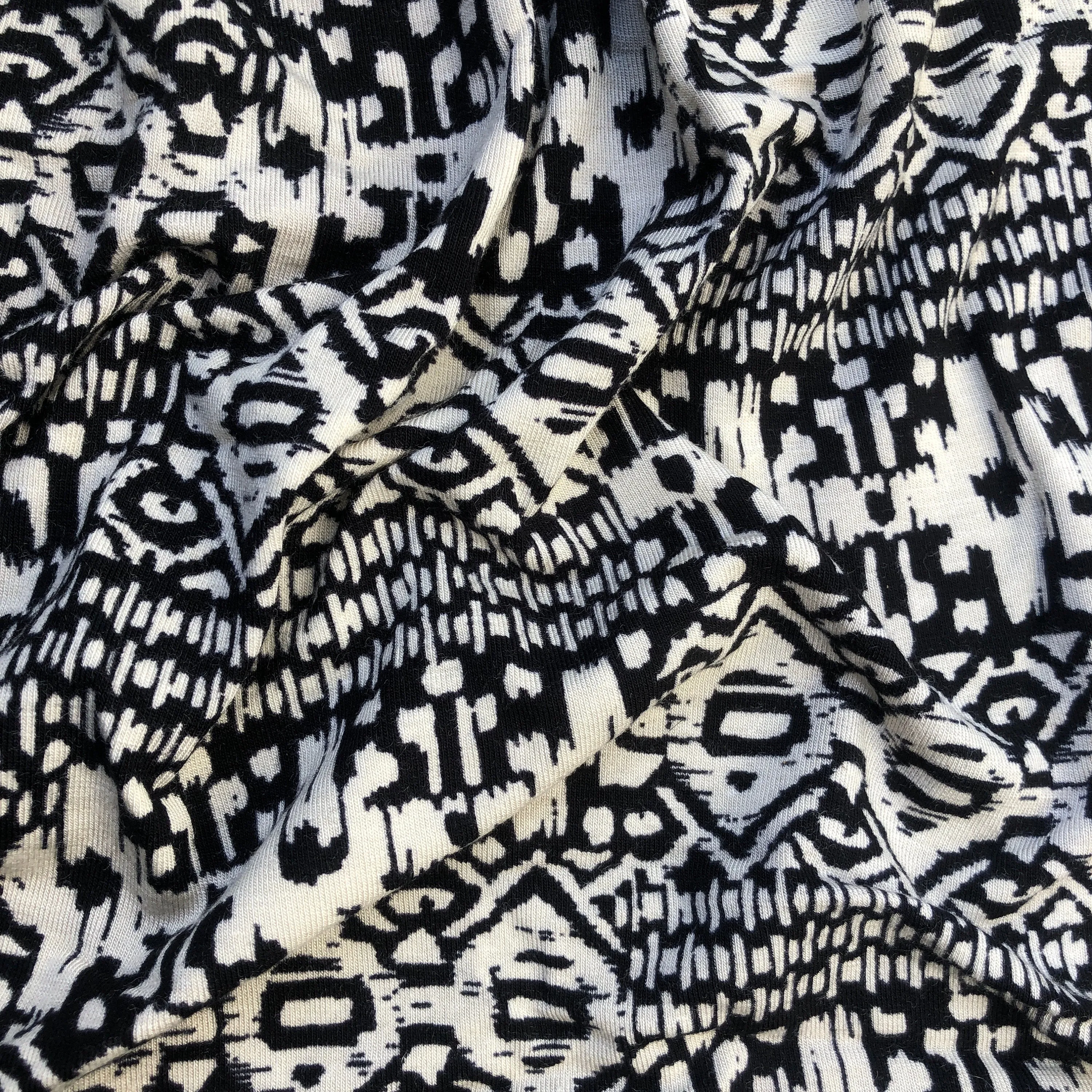 60" Modal Egyptian Print with Spandex & Stretch Ivory Cream Beige Black Jersey Knit Fabric By the Yard