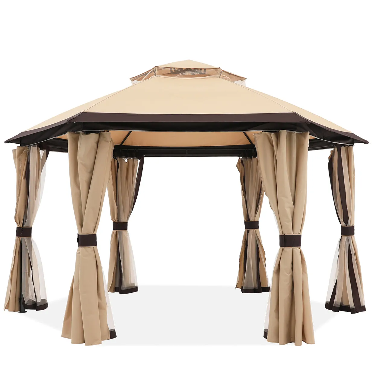 ABCCANOPY 10x10/13x13 Outdoor Hexagonal Gazebo with Netting and Privacy Curtains