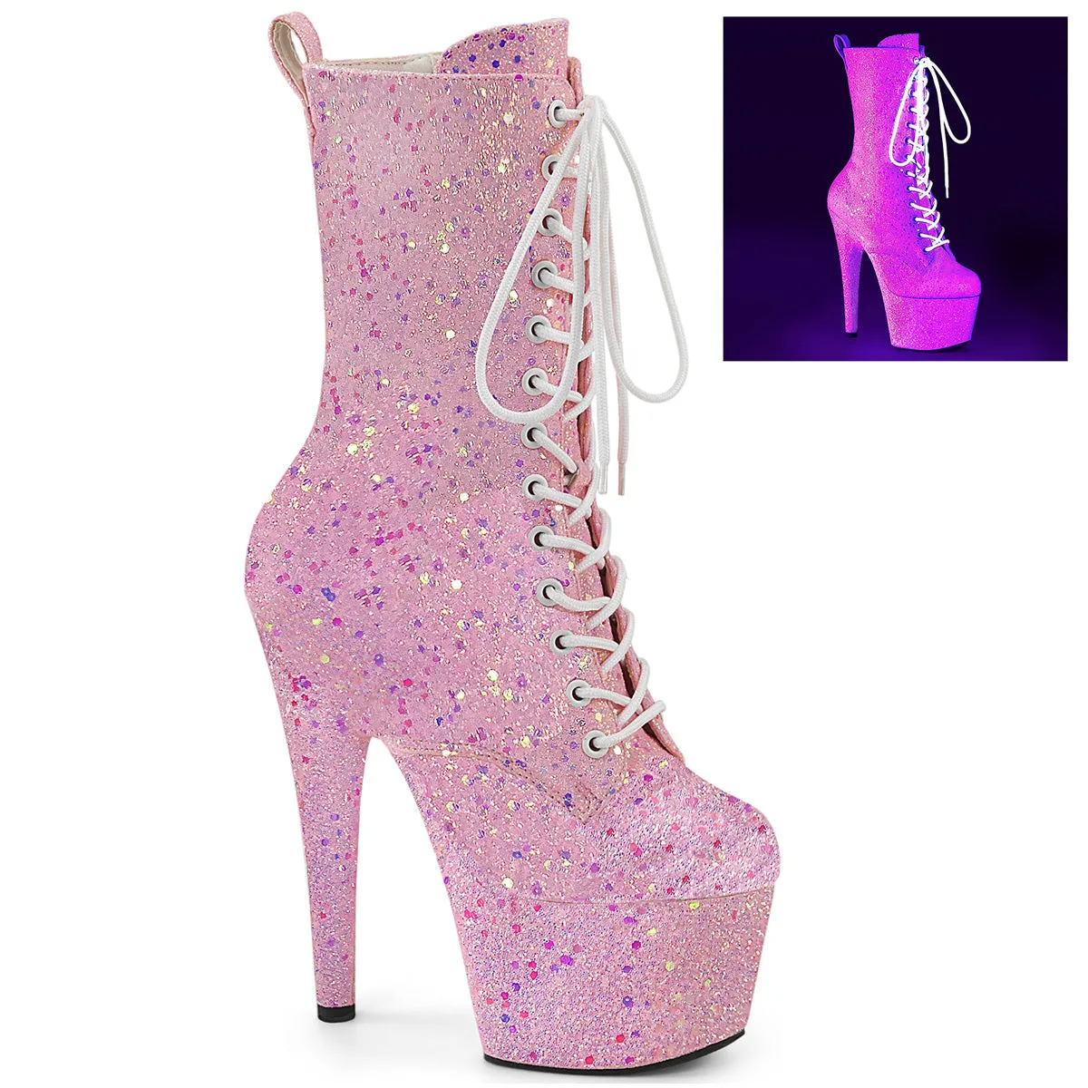 ADORE-1040-IG UV Blacklight Reactive Neon Pink Stripper Boots