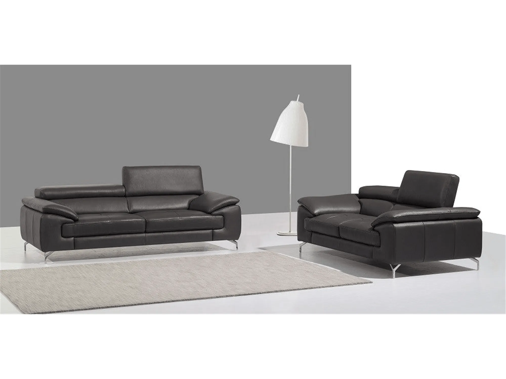 Alpha Leather Sofa Set in Black