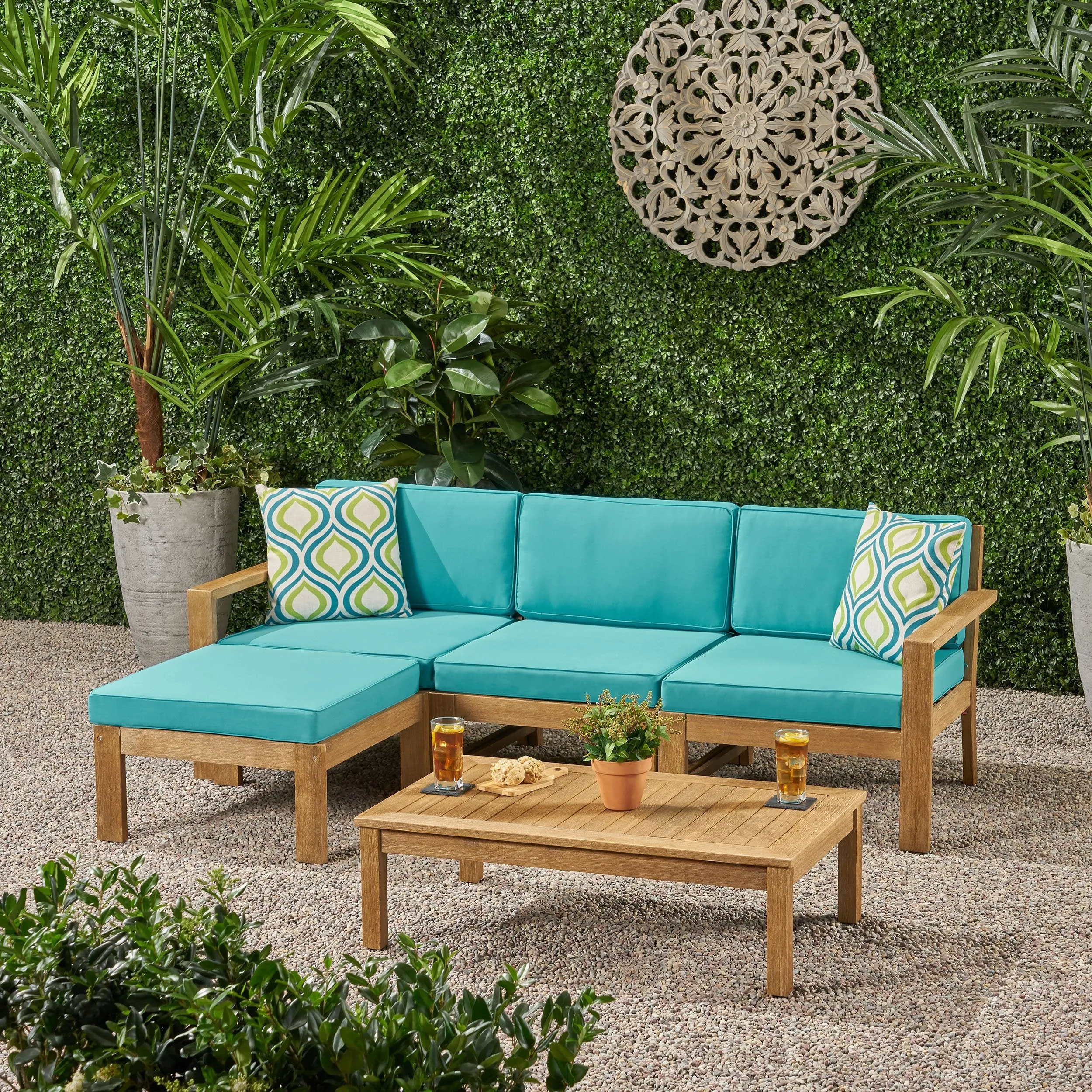 Ana Outdoor 3 Seater Acacia Wood Sofa Sectional with Cushions - NH253903