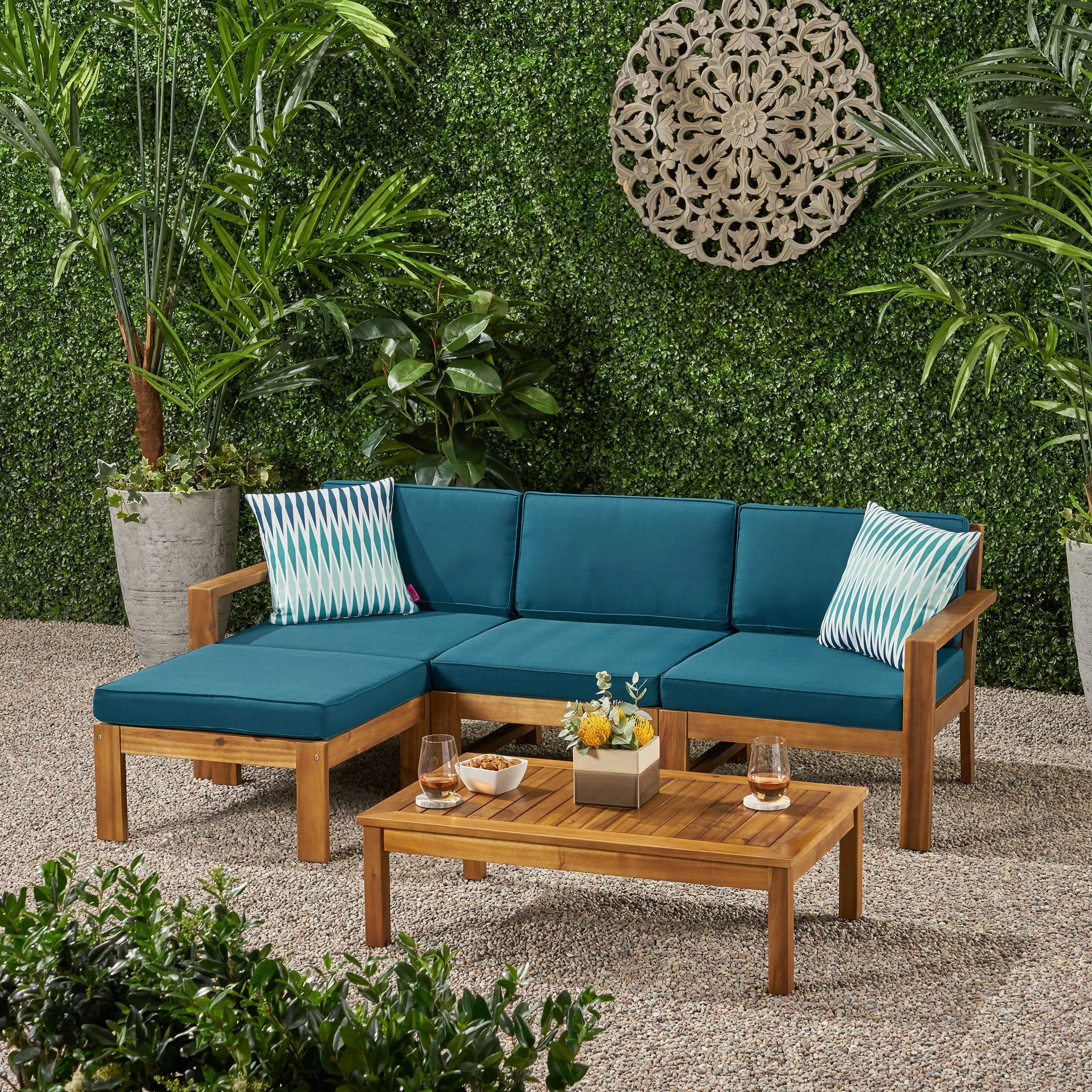 Ana Outdoor 3 Seater Acacia Wood Sofa Sectional with Cushions - NH253903