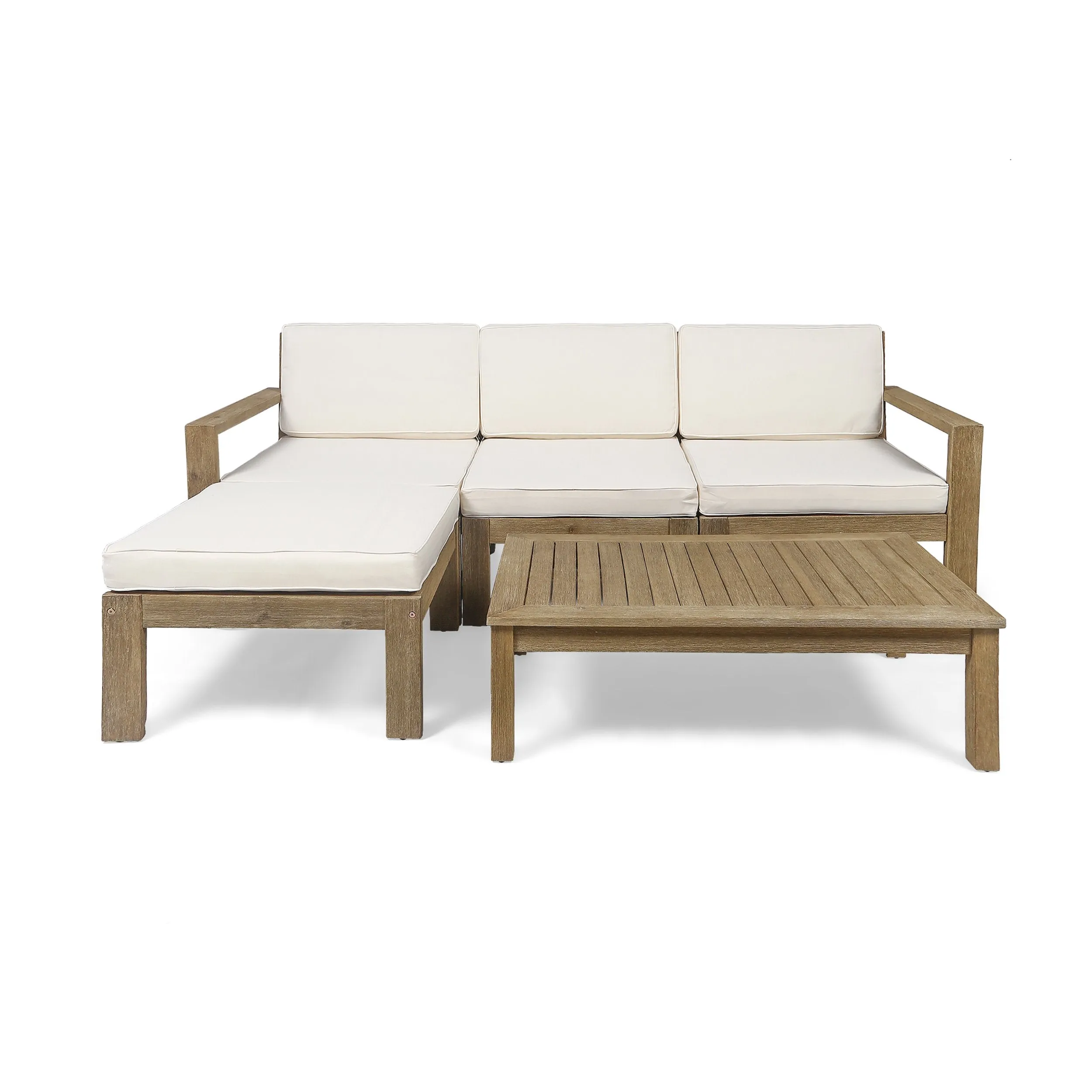 Ana Outdoor 3 Seater Acacia Wood Sofa Sectional with Cushions - NH253903