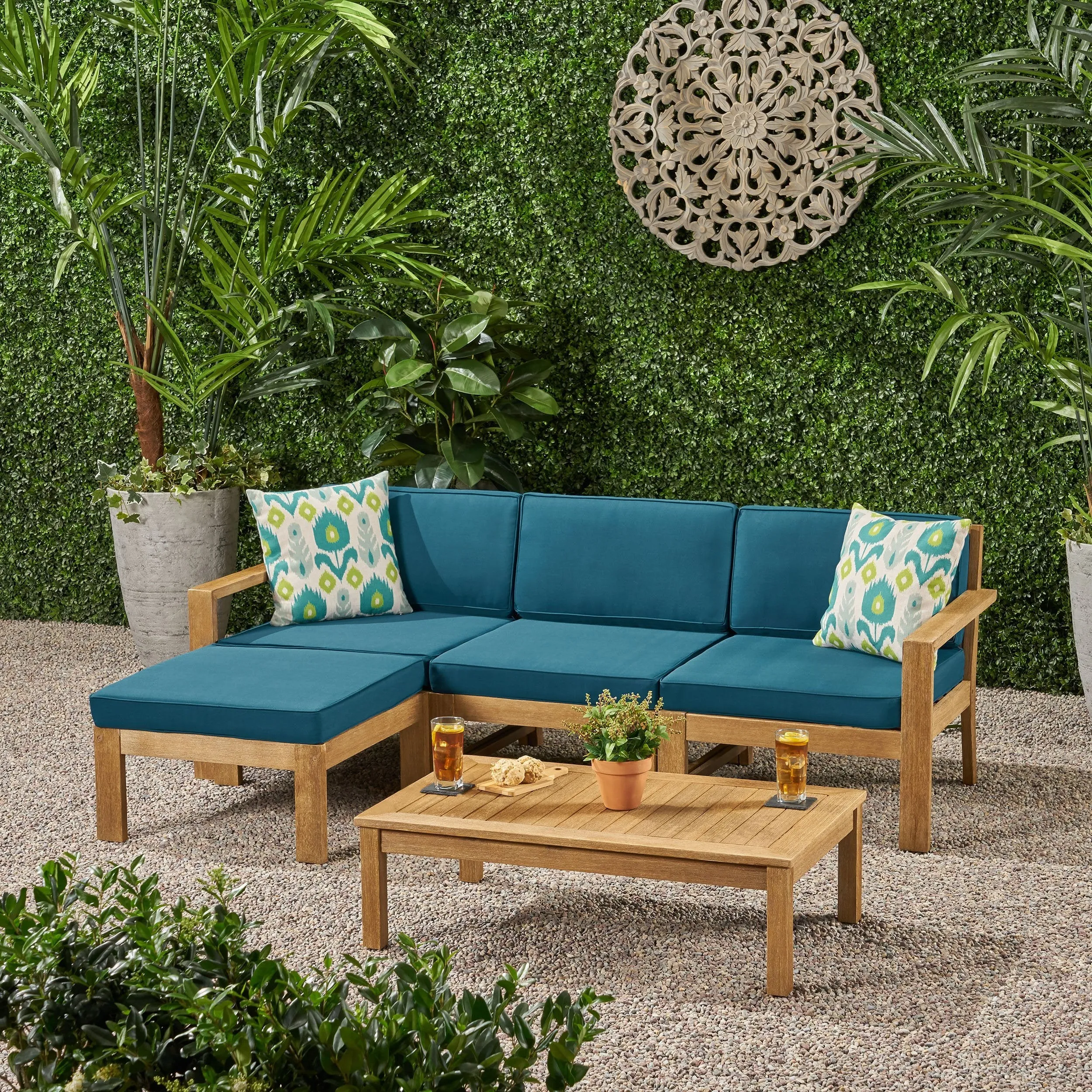 Ana Outdoor 3 Seater Acacia Wood Sofa Sectional with Cushions - NH253903