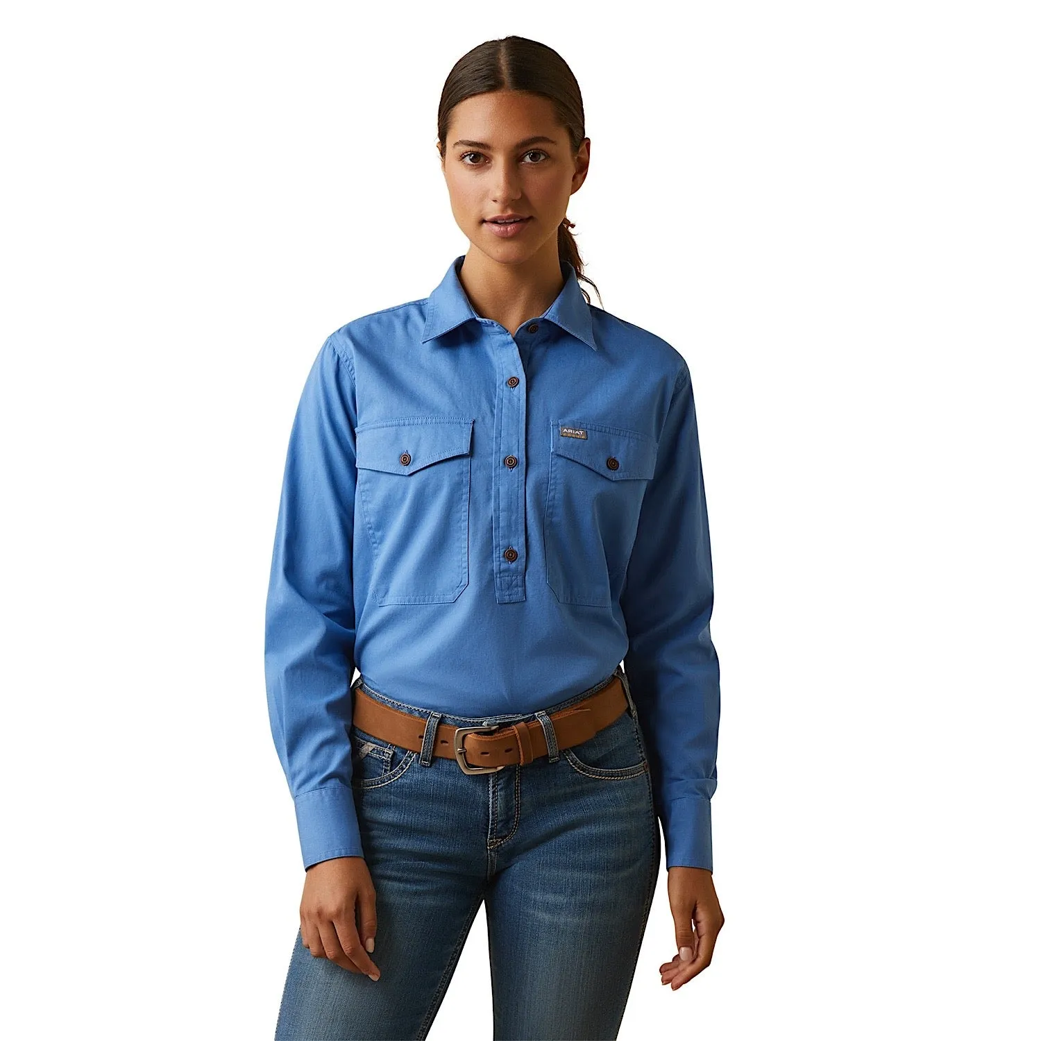 Ariat Womens Half Button L/S Workshirt Blue