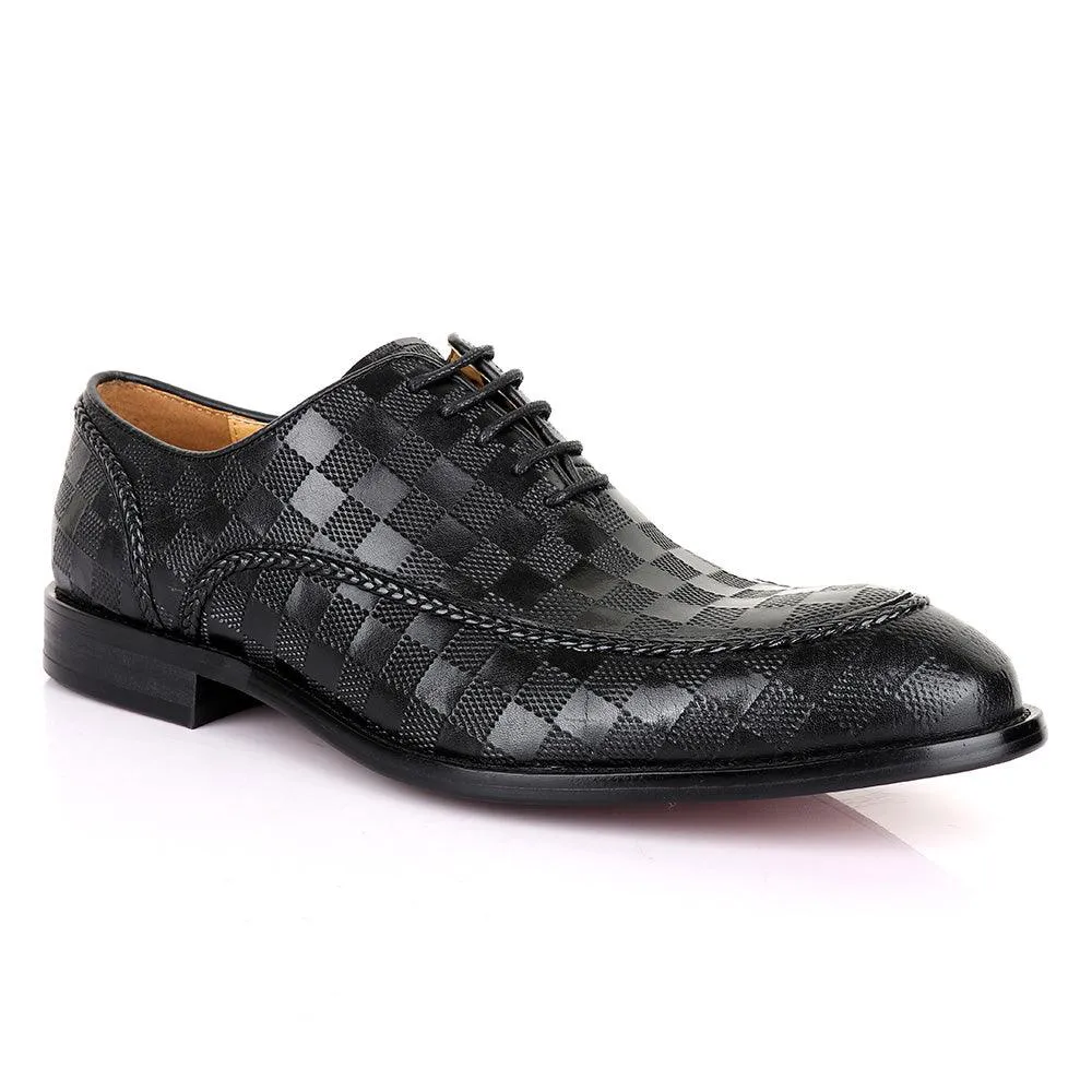 Berluti Full CheckBoard Oxford Black Leather Shoe