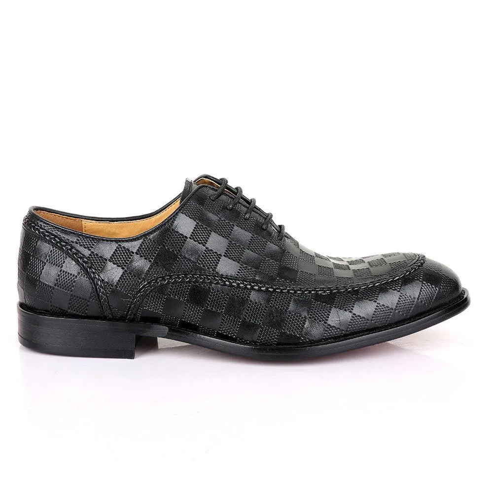 Berluti Full CheckBoard Oxford Black Leather Shoe