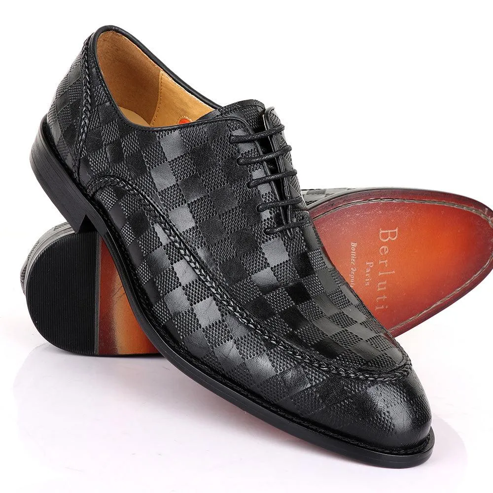 Berluti Full CheckBoard Oxford Black Leather Shoe