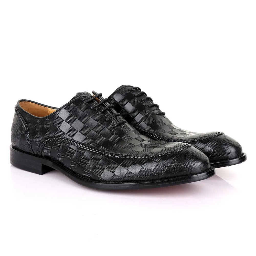 Berluti Full CheckBoard Oxford Black Leather Shoe