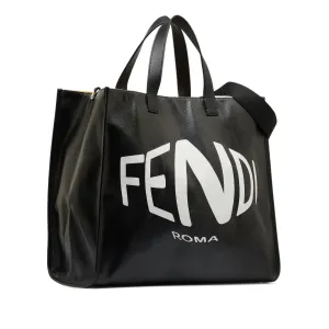 Black Fendi x Sarah Coleman Fisheye Logo Coated Canvas Shopping Tote Satchel