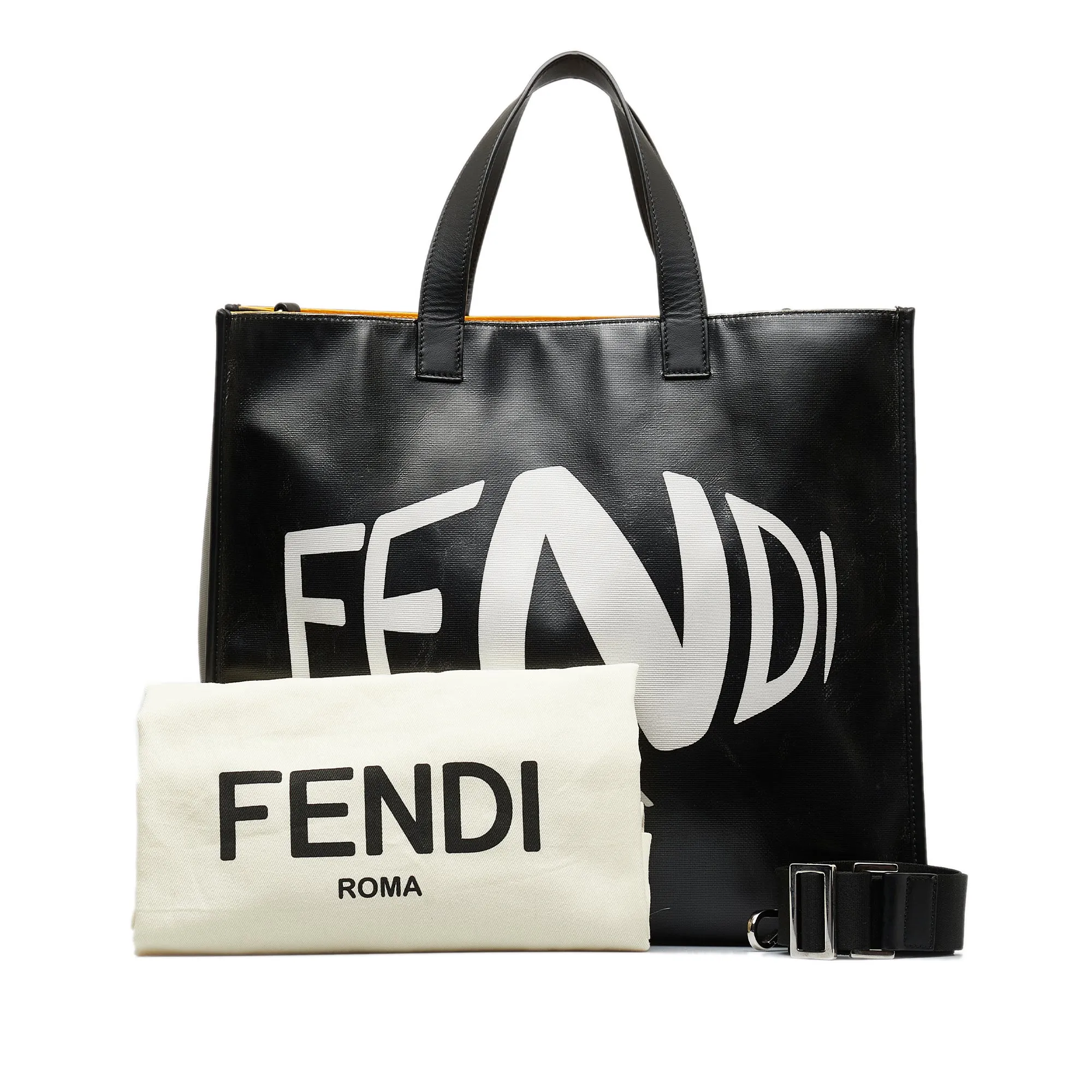 Black Fendi x Sarah Coleman Fisheye Logo Coated Canvas Shopping Tote Satchel