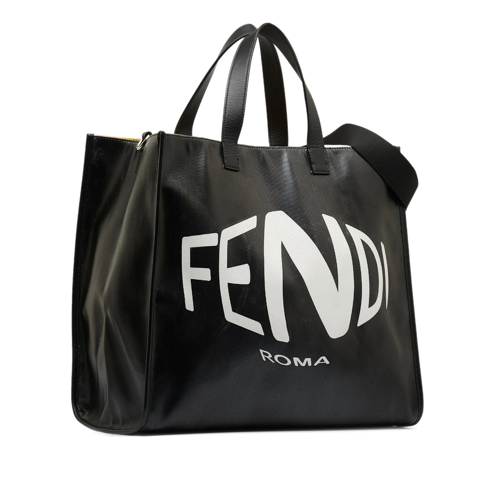 Black Fendi x Sarah Coleman Fisheye Logo Coated Canvas Shopping Tote Satchel