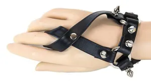 Black Leather Coach X Bracelet w/ Silver Spike Detail