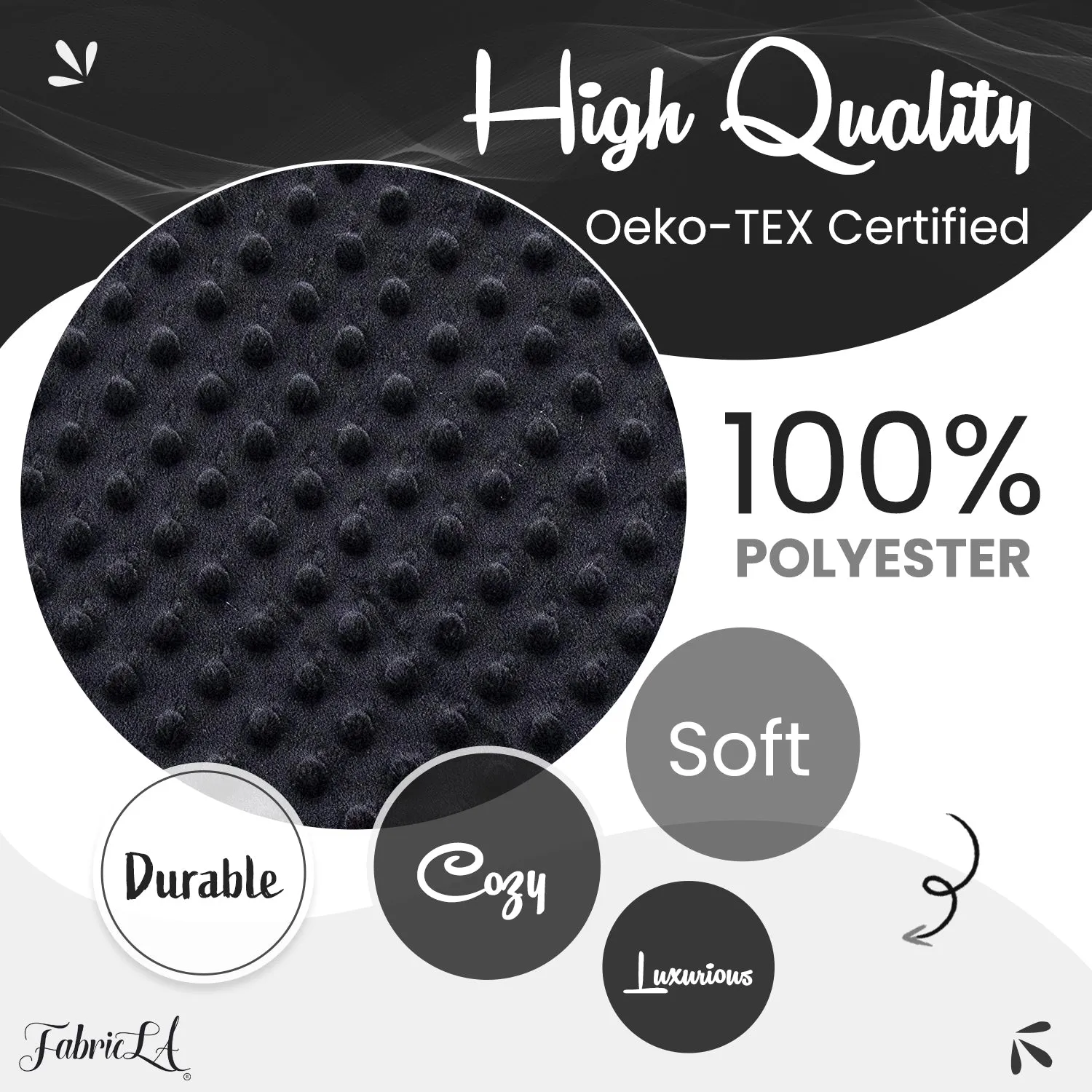 Black Minky Fabric by the Yard | Oeko-TEX Certified Plush | 60" Wide for Baby Blankets & More