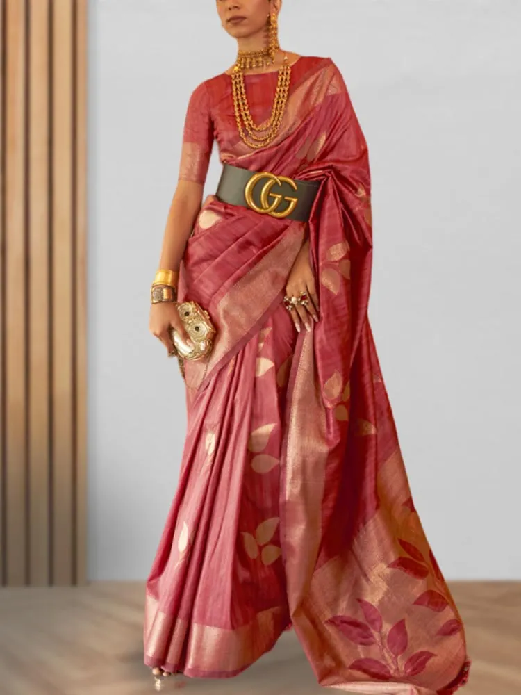 Brick Red Banarsi Silk Saree