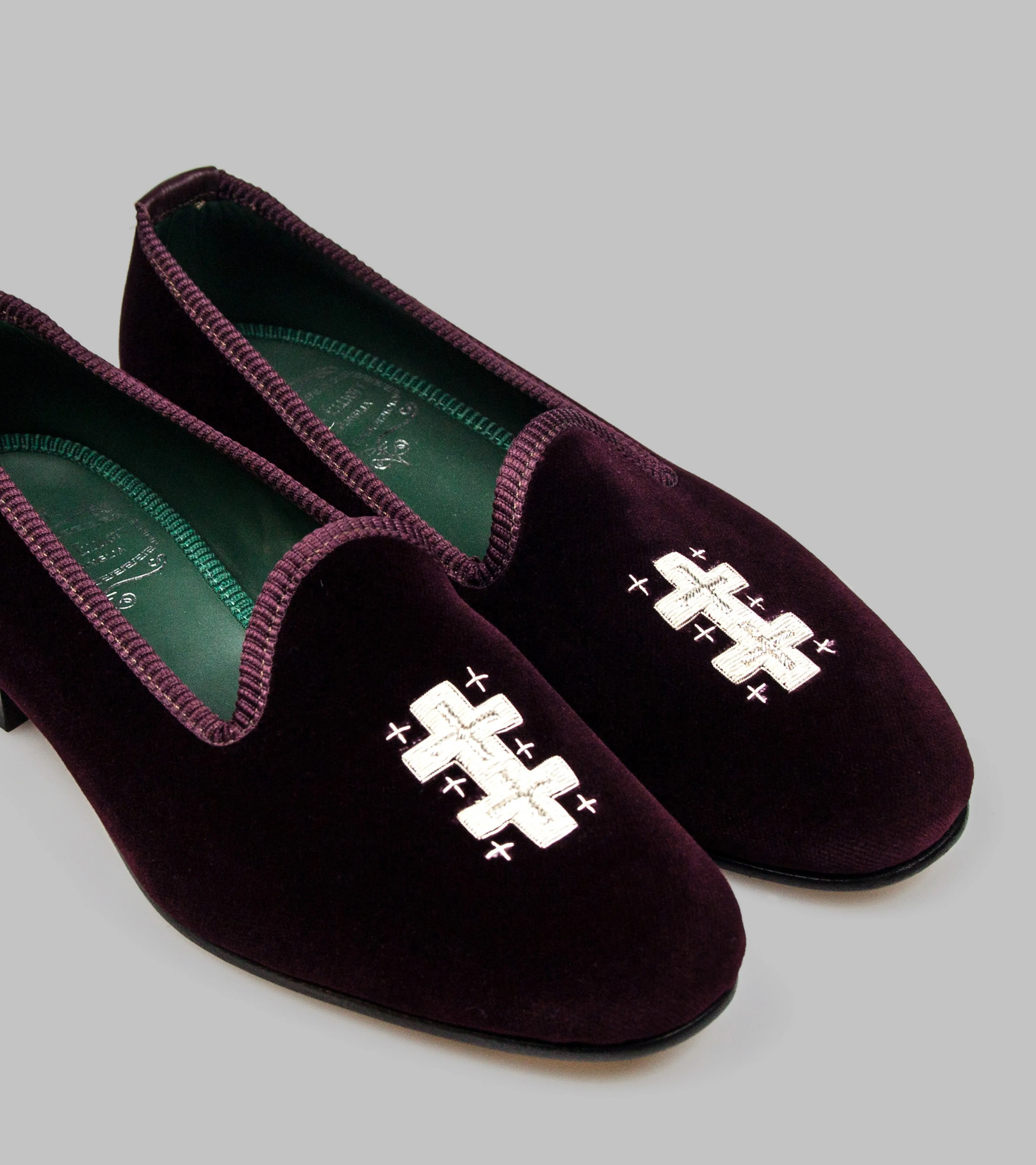 Bryceland's x Bowhill & Elliott Velvet Slippers Wine