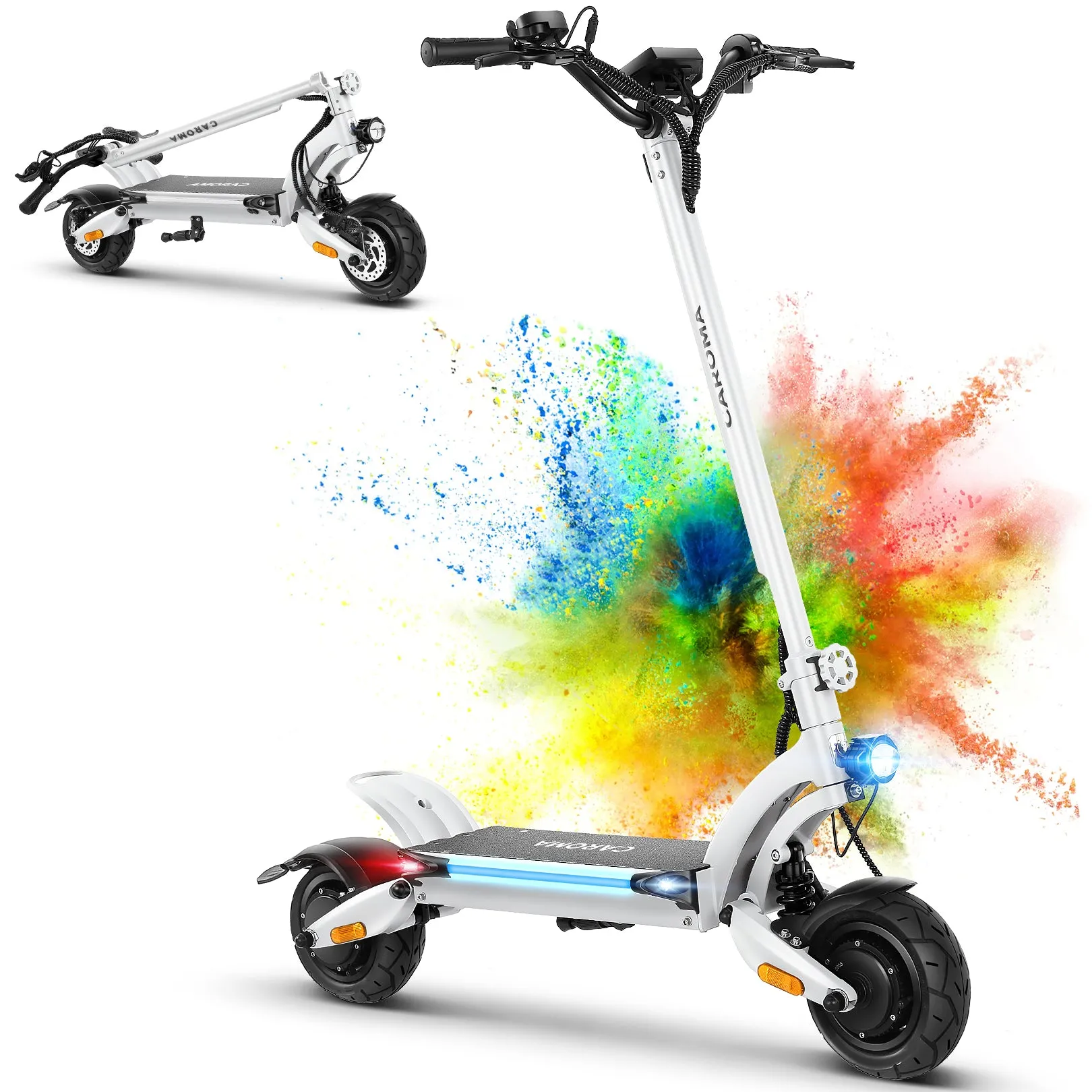 Caroma Electric Scooter Adults, 2600W Peak Motor, 8.5" Off Road Tires, Max 36MPH & 37 Miles Long Range, Foldable Commuting E-Scooter with Dual Brakes & Suspension, White