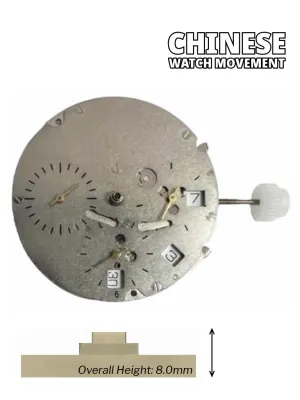 Chinese Automatic Watch Movement DG3836-4.5D 3Hands, 3Eyes, Date at 4:30, Dual time Overall Height 8.0mm