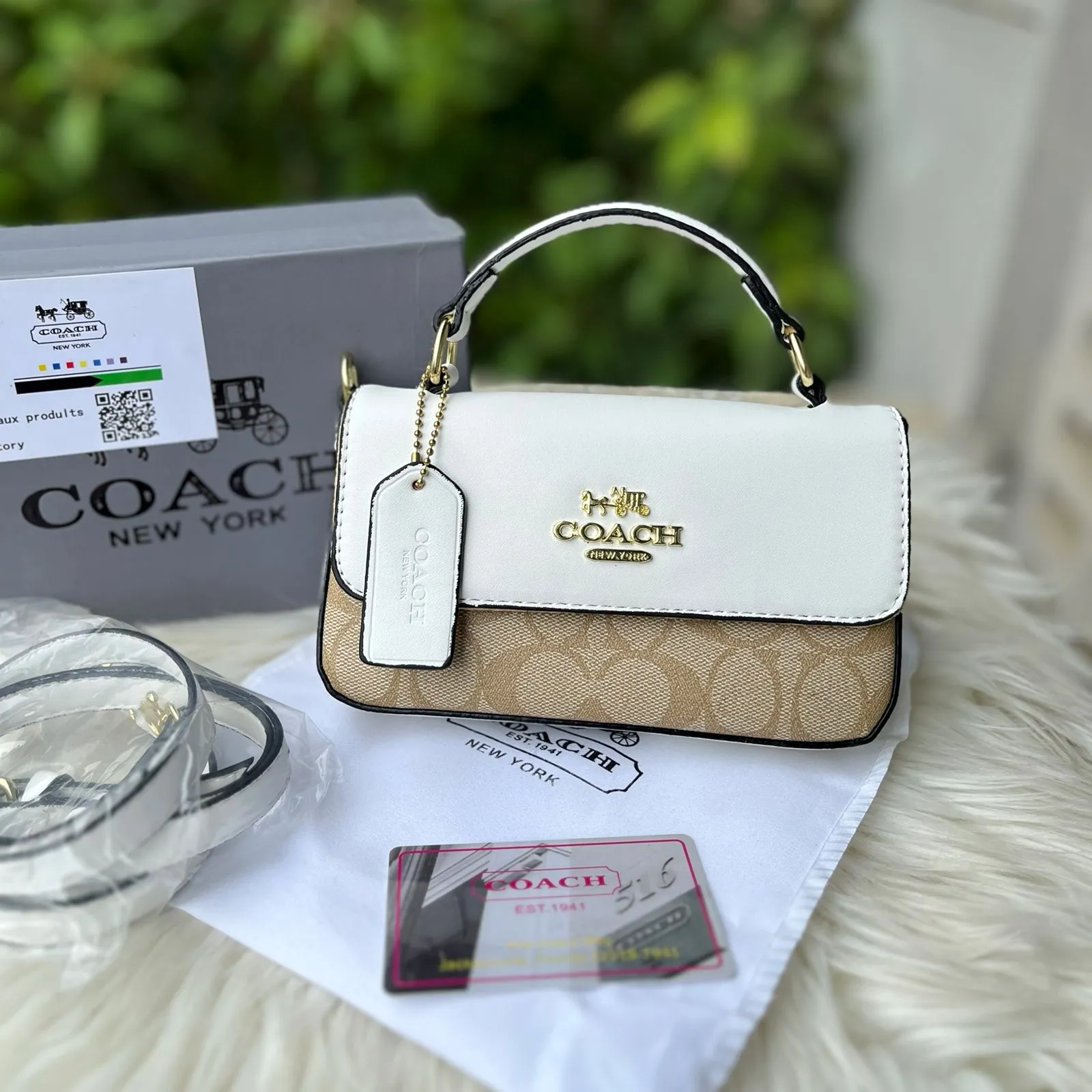 COACH Mini Josie Top Handle Crossbody Bag - Stylish & Chic (White / Brown)