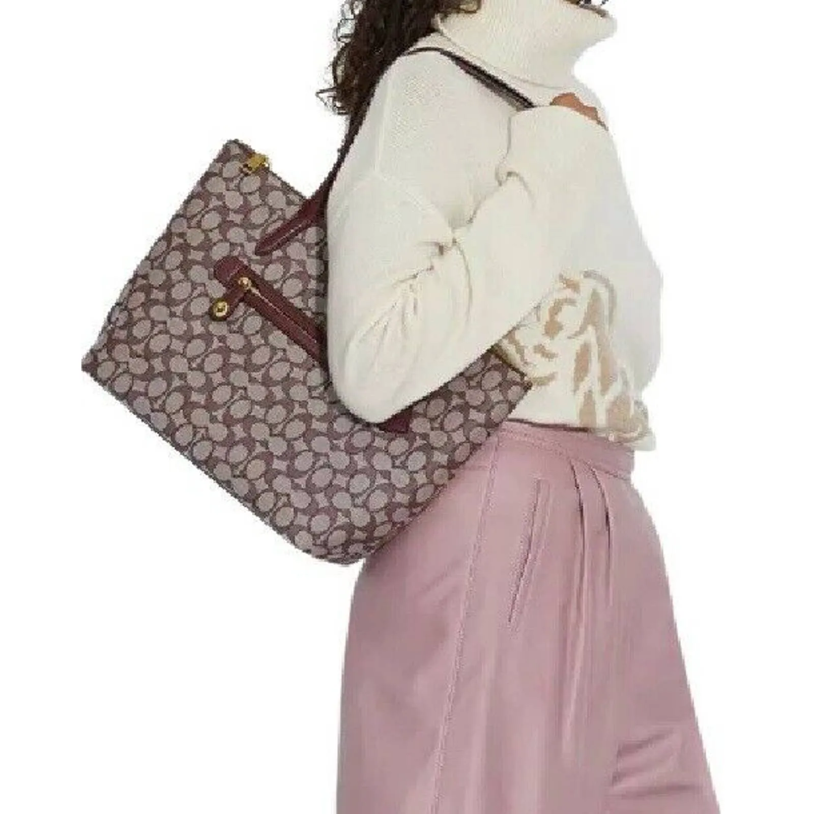 COACH Signature Jacquard Taylor Tote Dark Cherry