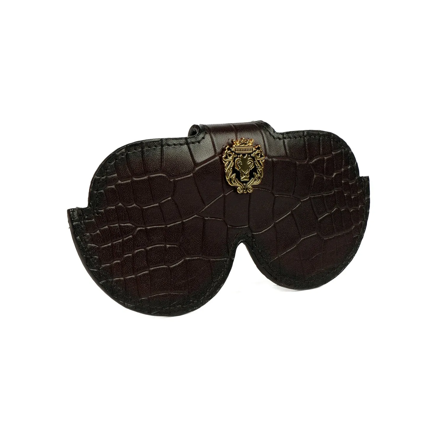 Croco Print Dark Brown Leather With Metal Lion Eyewear Glasses Cover by Brune & Bareskin