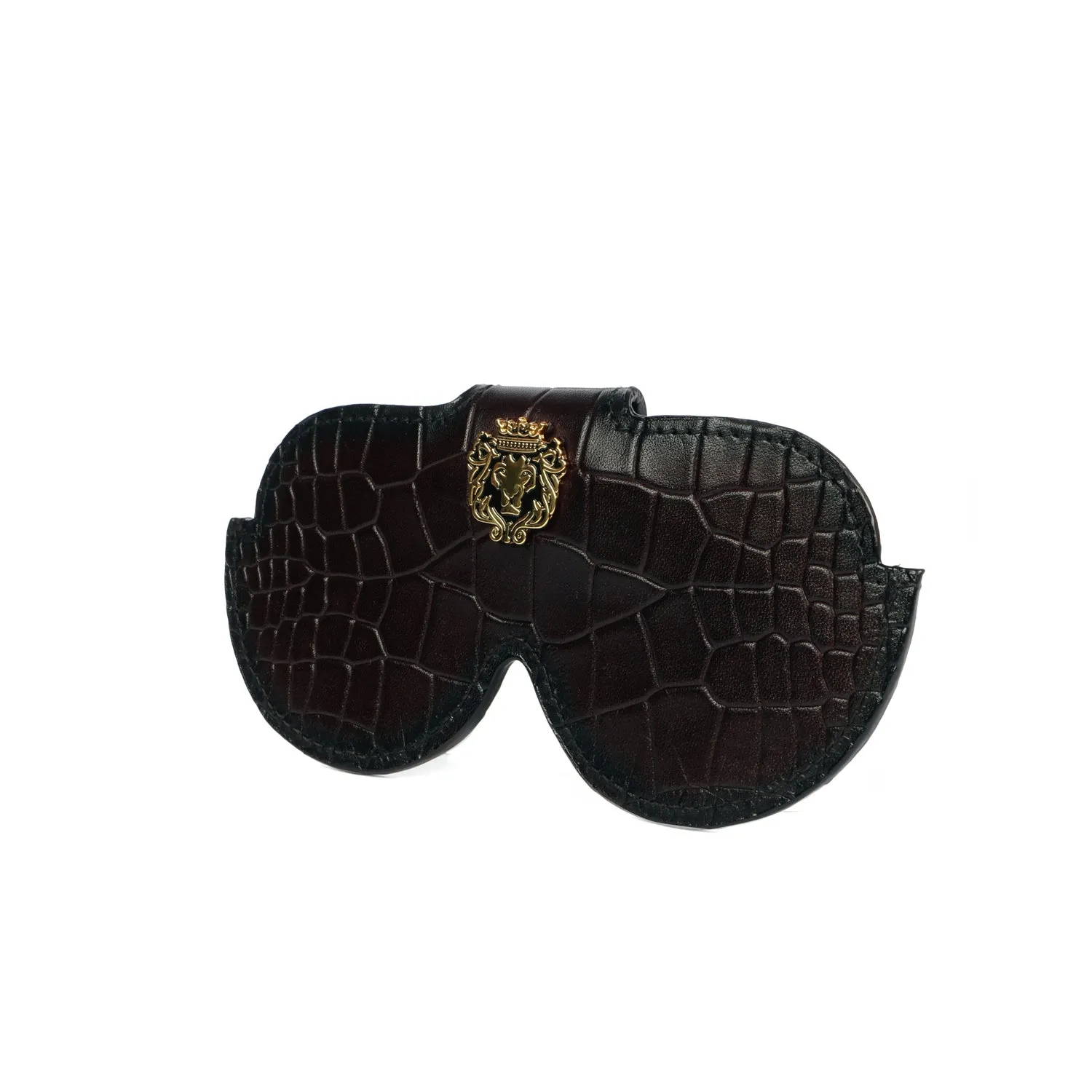 Croco Print Dark Brown Leather With Metal Lion Eyewear Glasses Cover by Brune & Bareskin