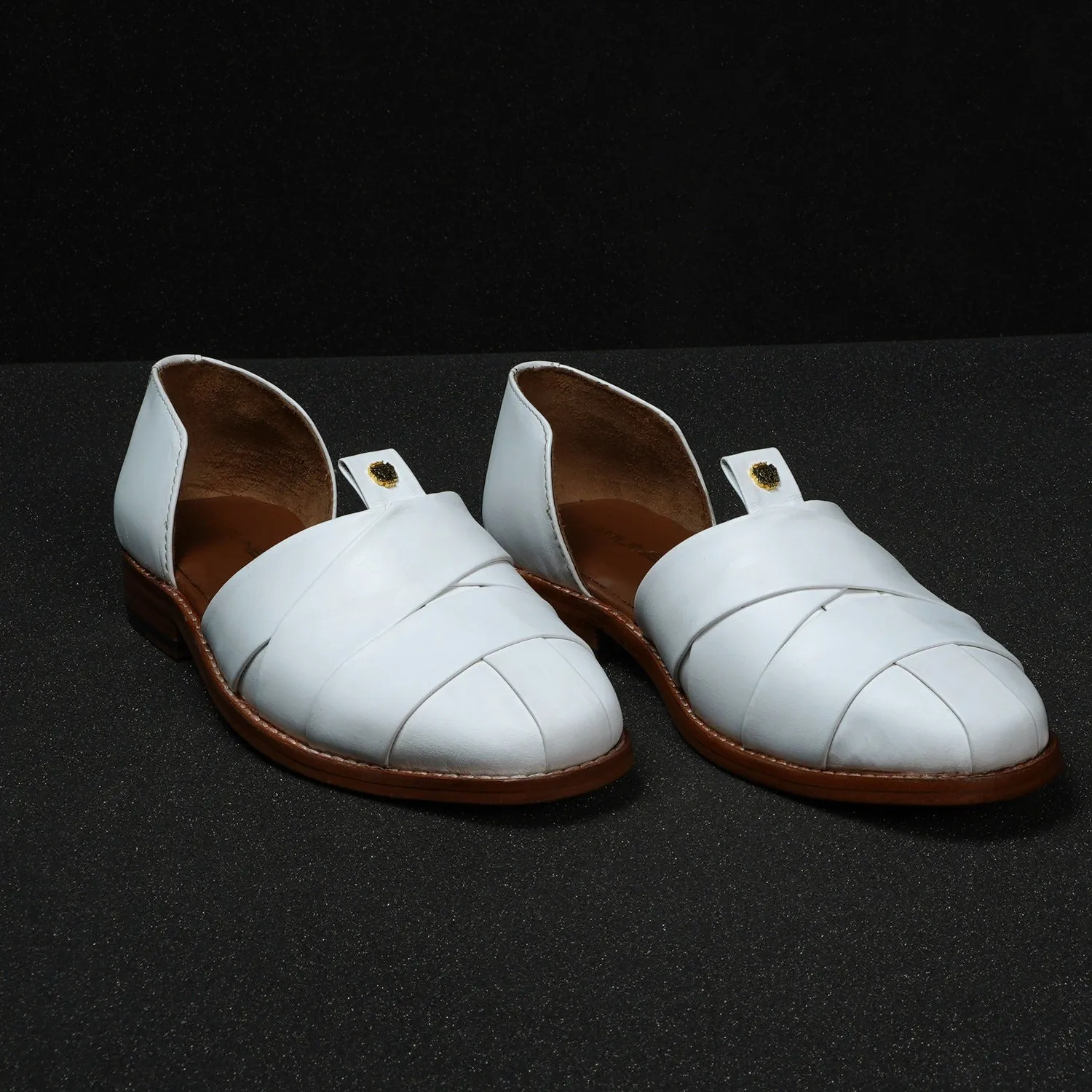 Cross Strapped White Peshawari Sandal