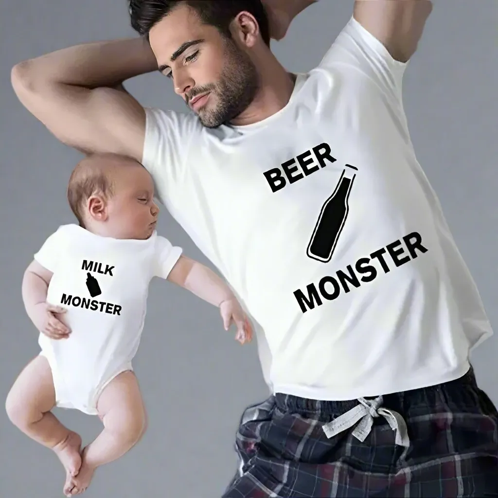 Daddy & Me "Beer Monster" & "Milk Monster" Matching T-Shirt Set