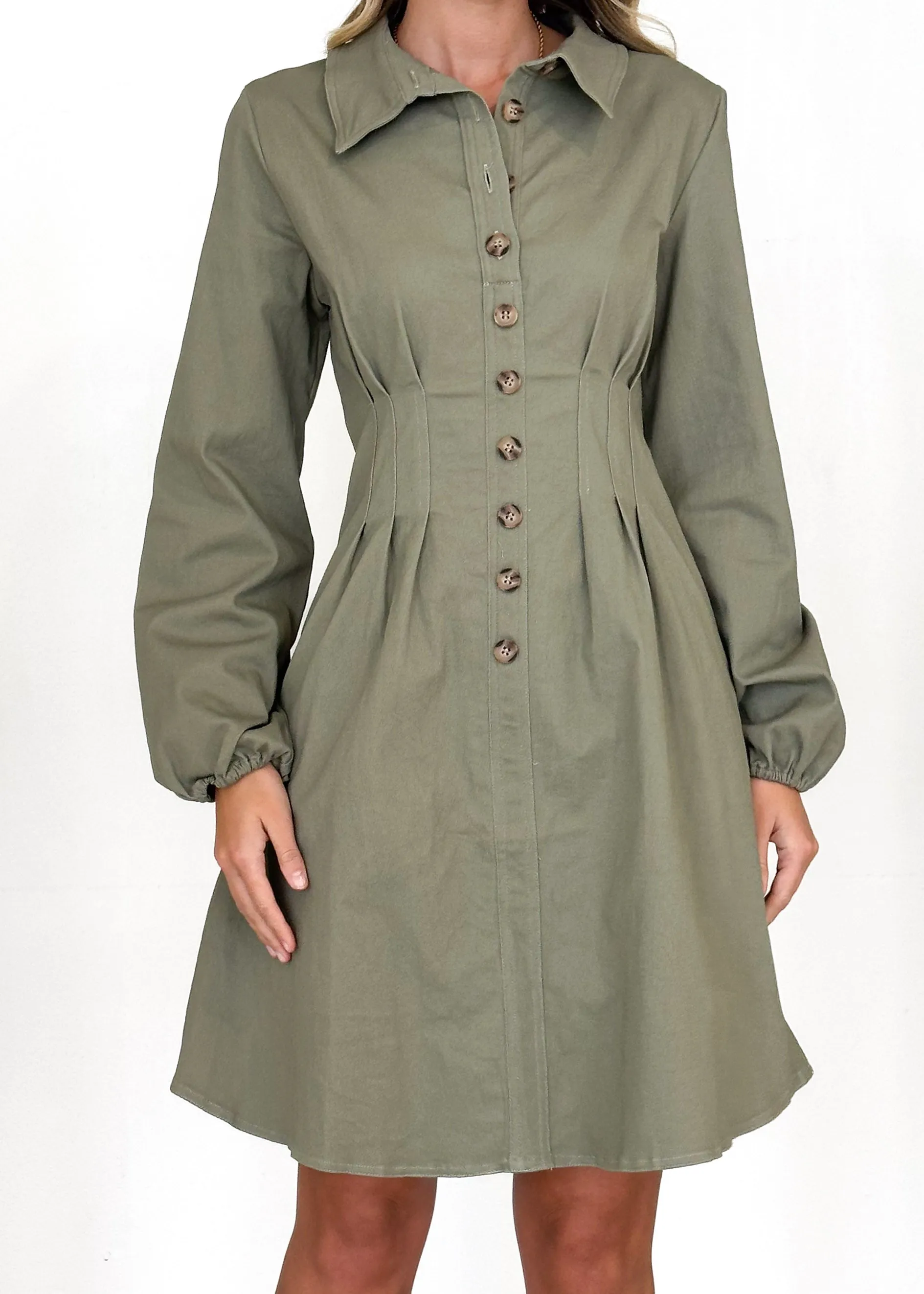 Enya Denim Dress - Khaki