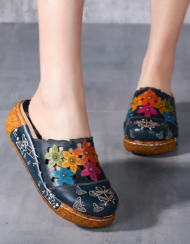 Ethnic Style Flower Retro Platform Slippers (35-42)