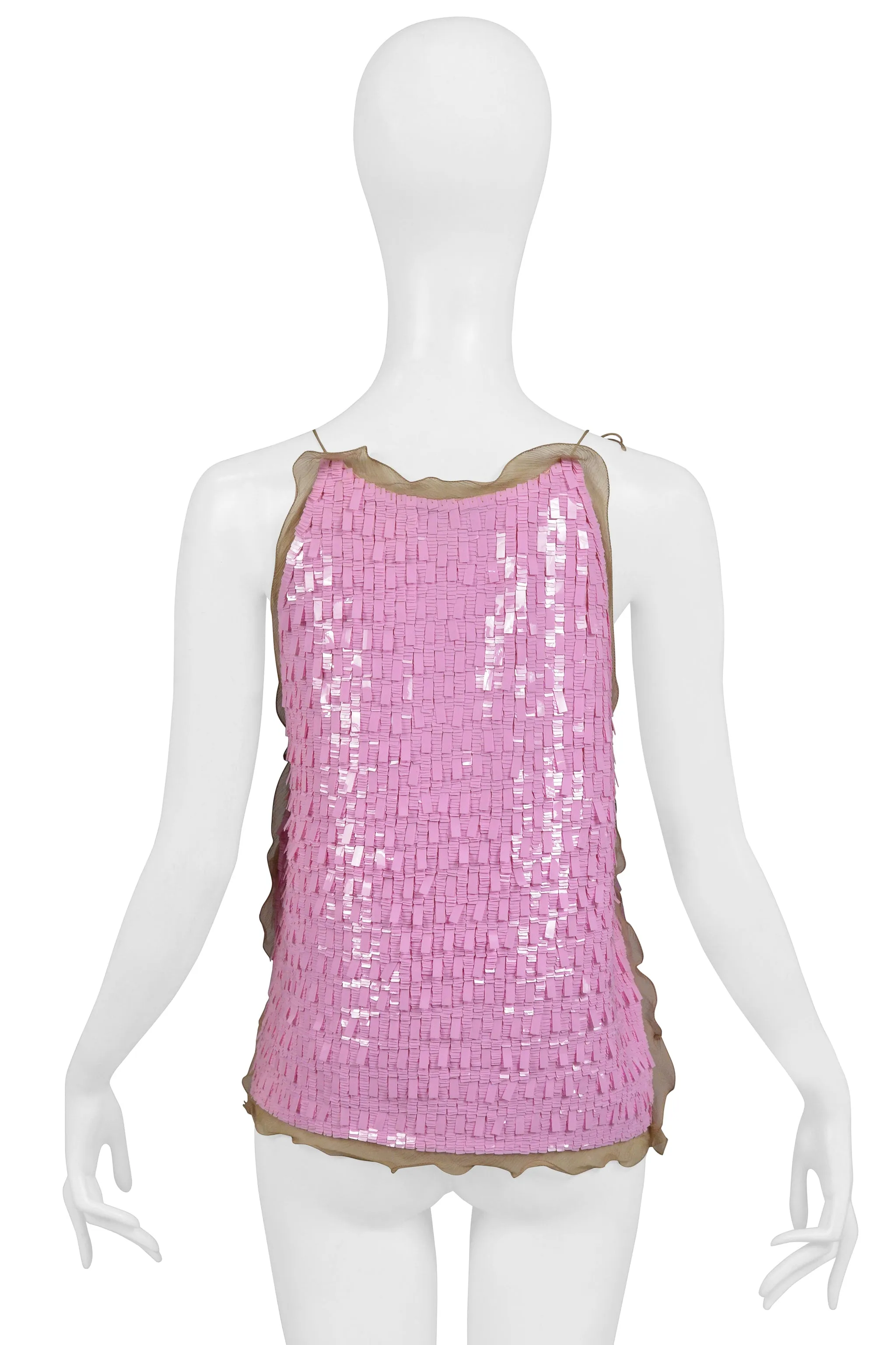 FENDI BY KARL LAGERFELD PINK SEQUIN PAILLETTE RUFFLE TOP 2000