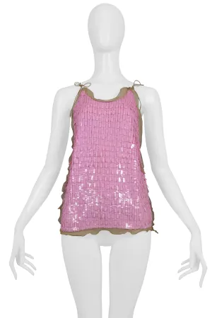 FENDI BY KARL LAGERFELD PINK SEQUIN PAILLETTE RUFFLE TOP 2000