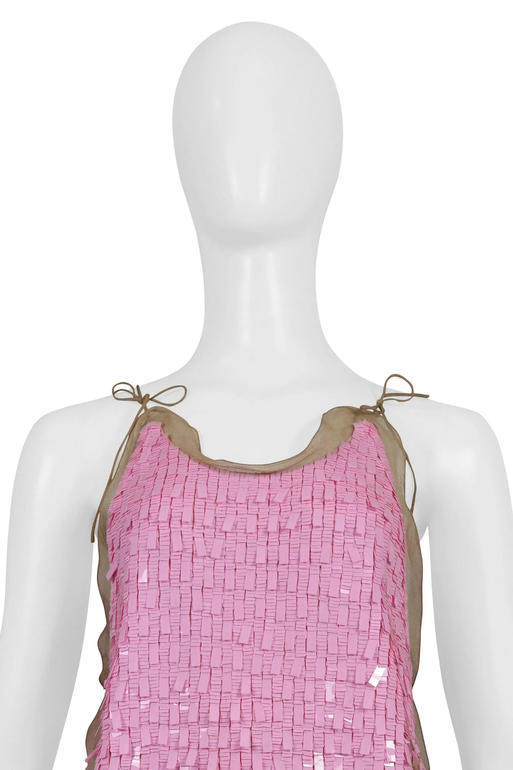 FENDI BY KARL LAGERFELD PINK SEQUIN PAILLETTE RUFFLE TOP 2000