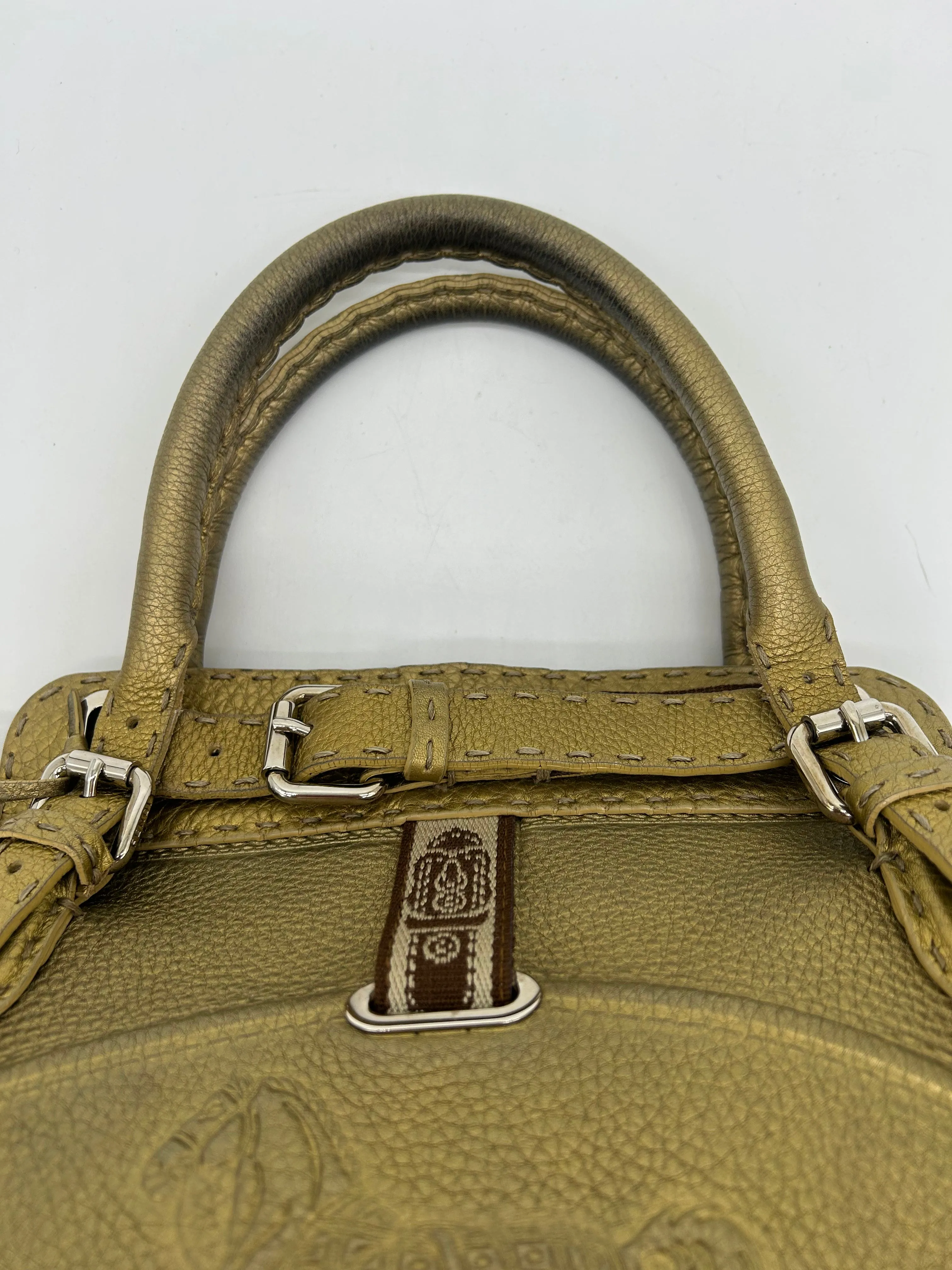 Fendi Selleria Villa Borghese Gold Leather Tote