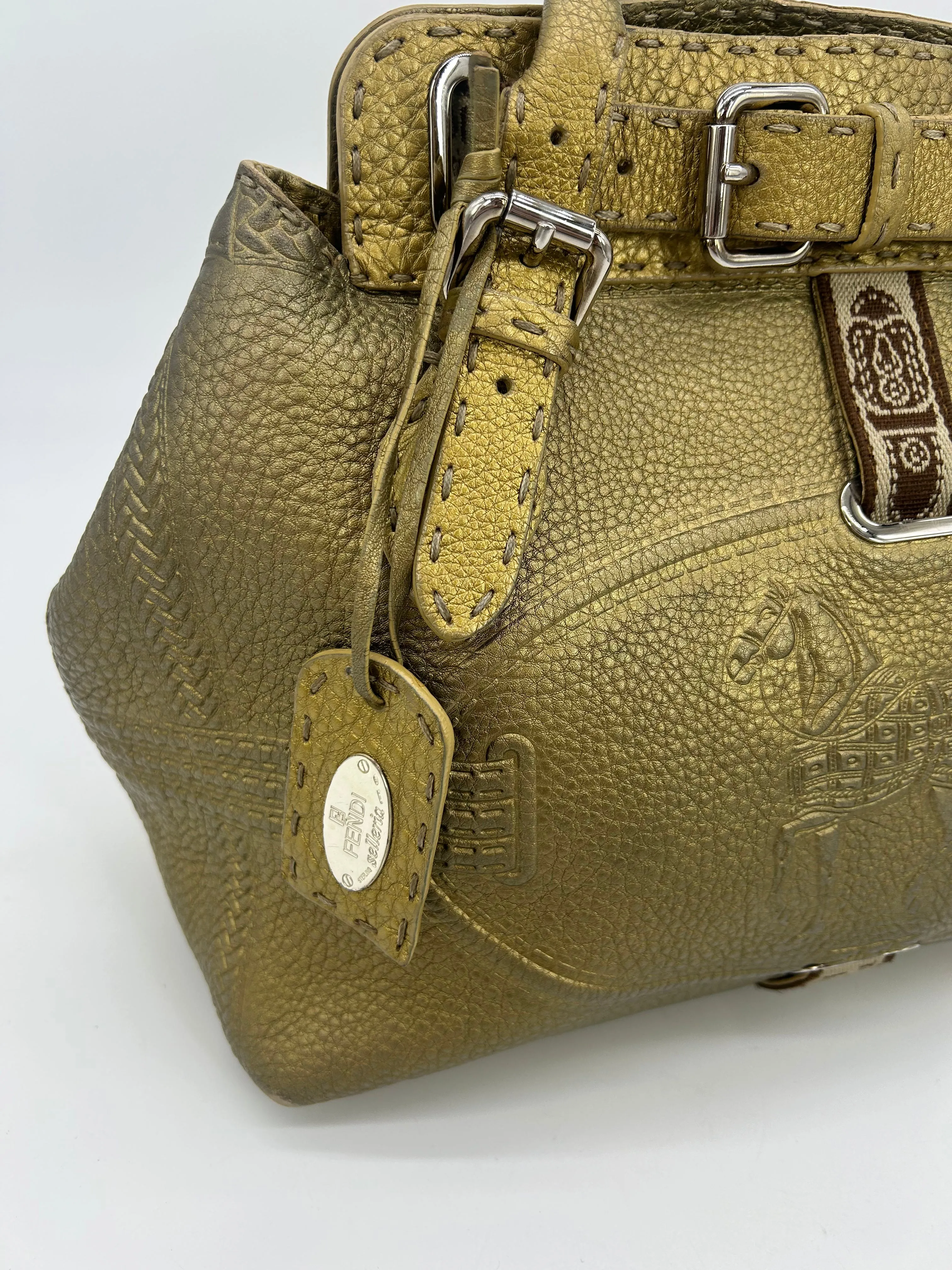 Fendi Selleria Villa Borghese Gold Leather Tote