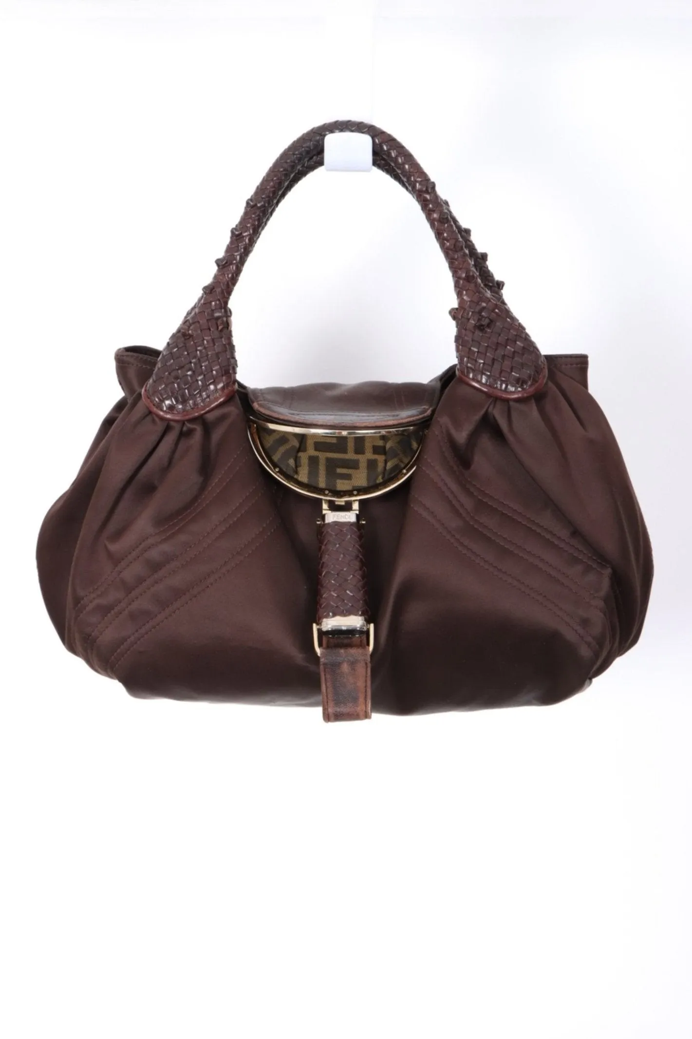 FENDI 'Spy' Brown Satin Leather Shoulder Bag