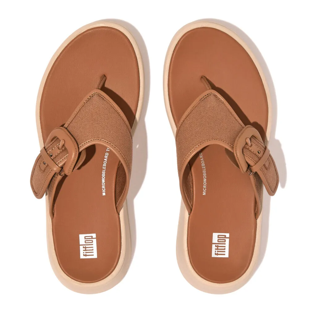 FitFlop F-Mode Flatform Buckle Canvas Sandals - Latte Tan