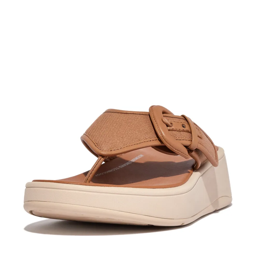 FitFlop F-Mode Flatform Buckle Canvas Sandals - Latte Tan