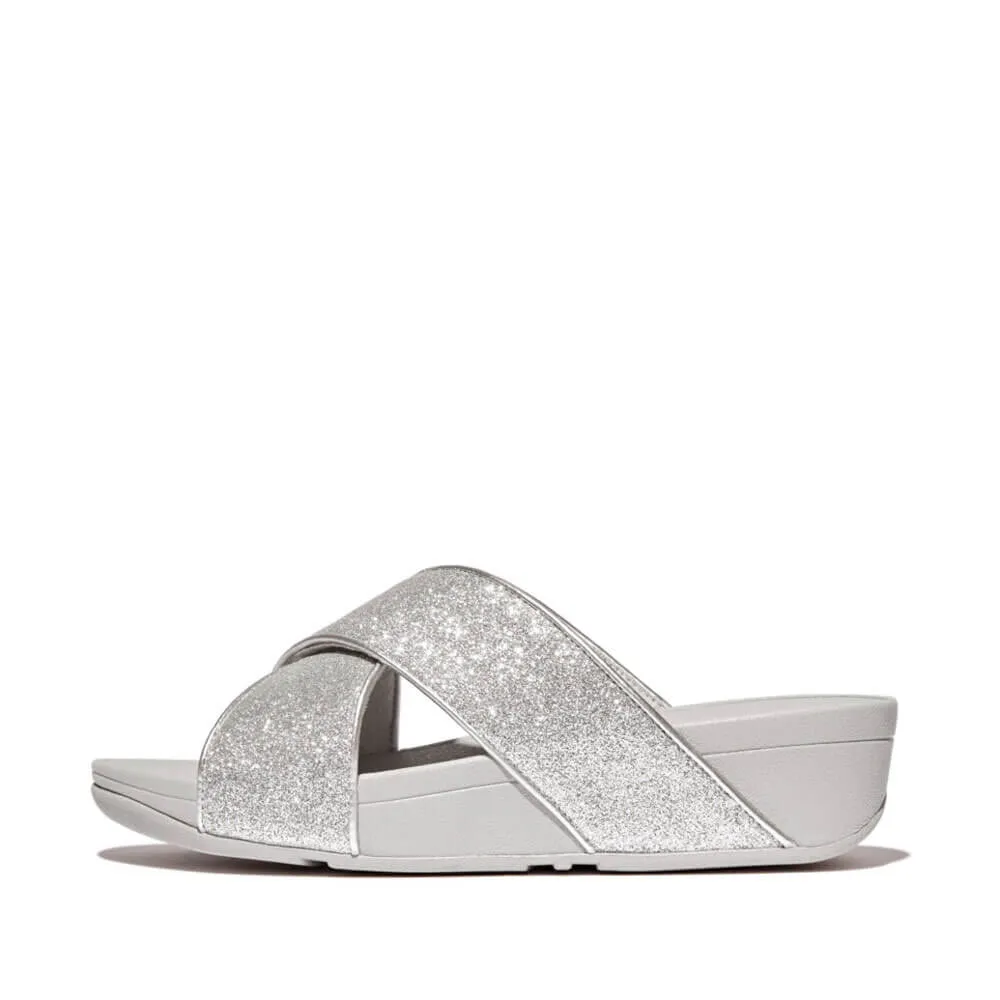 FitFlop Lulu Glitterdust Metallic Slide Sandals - Silver