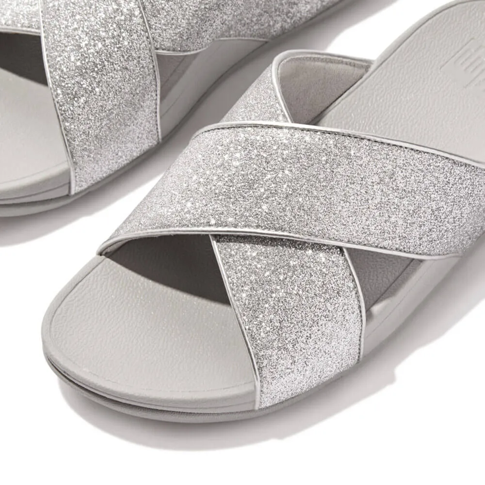 FitFlop Lulu Glitterdust Metallic Slide Sandals - Silver