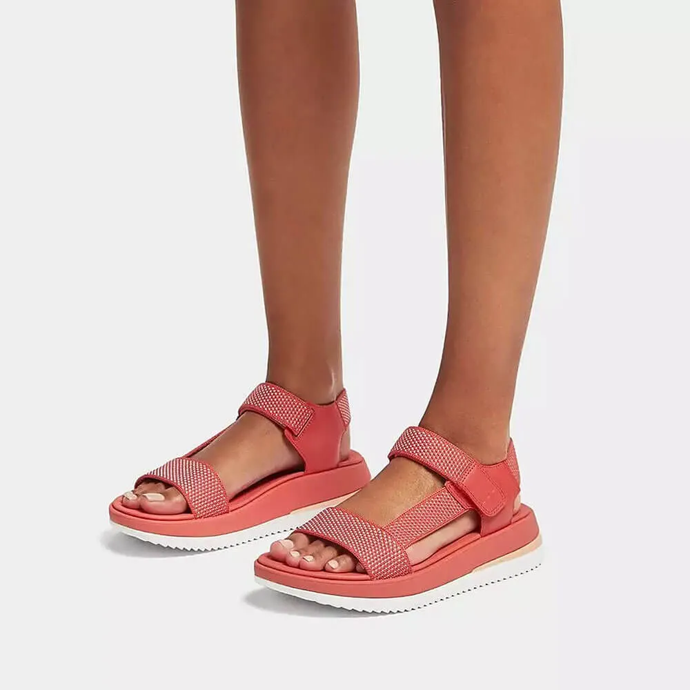 FitFlop Surff Two-Tone Webbing/Leather Back-Strap Sandals - Rosy Coral