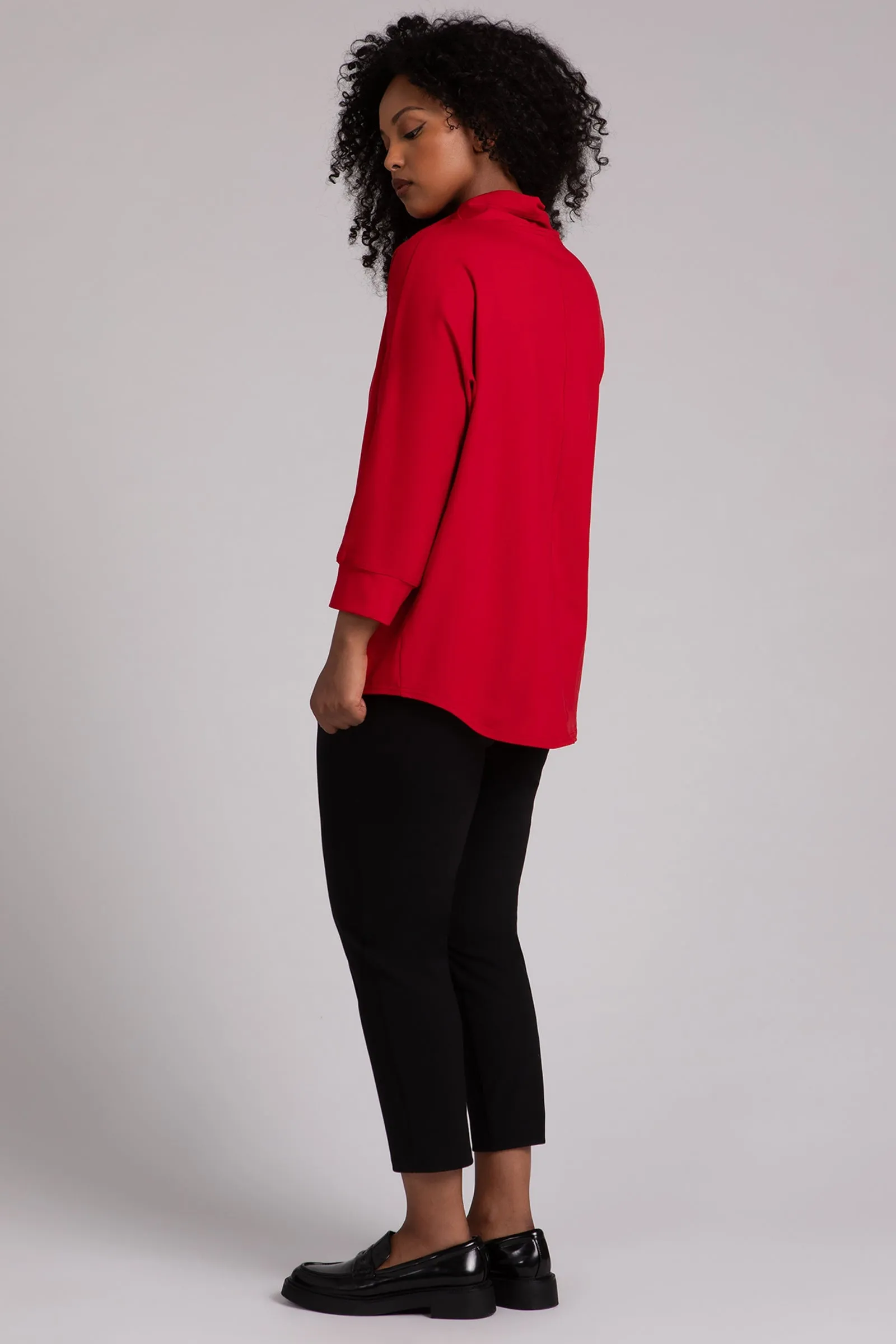 Fleece Back Jersey Funnel Neck Pullover with Kangaroo Pocket | Poppy