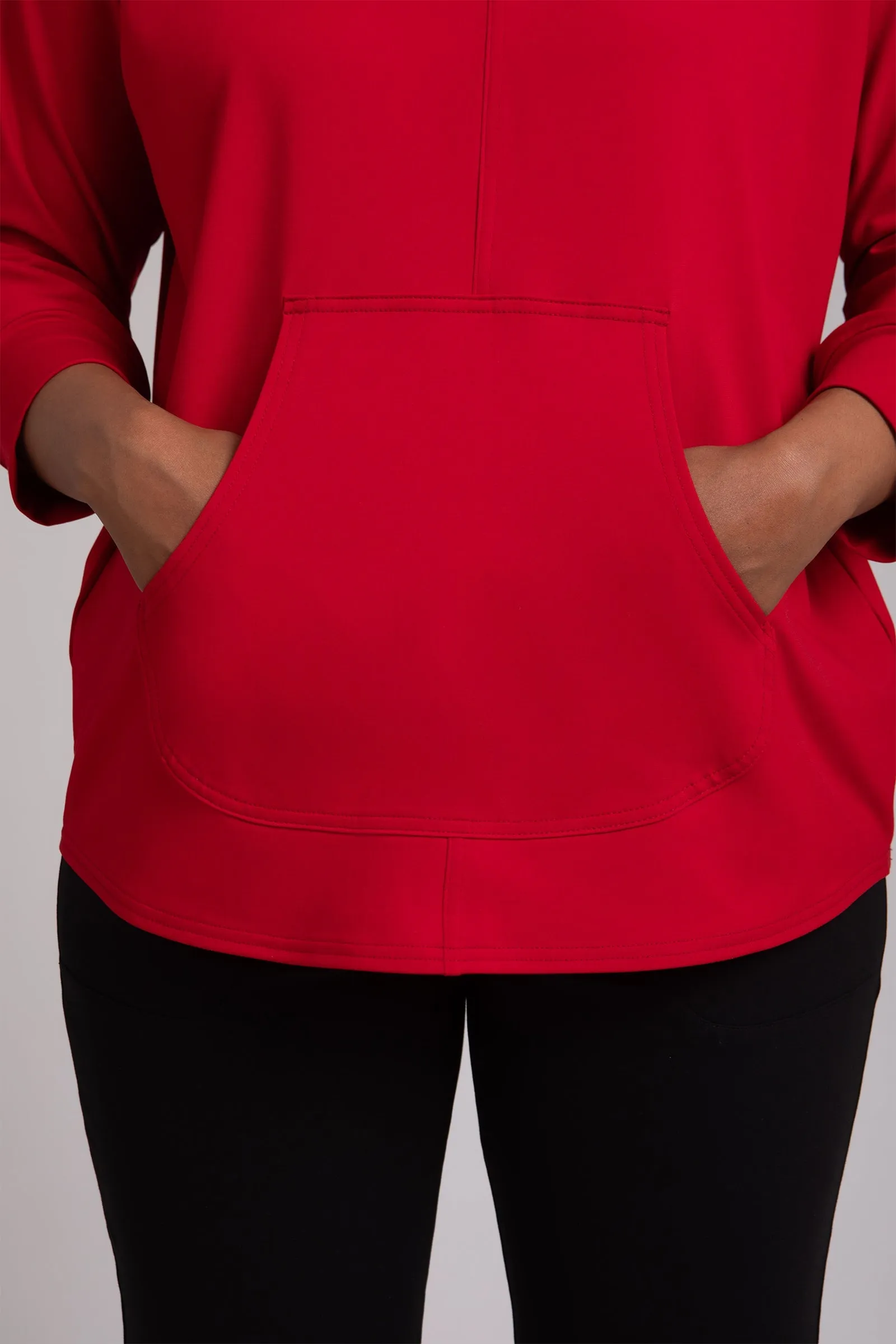 Fleece Back Jersey Funnel Neck Pullover with Kangaroo Pocket | Poppy