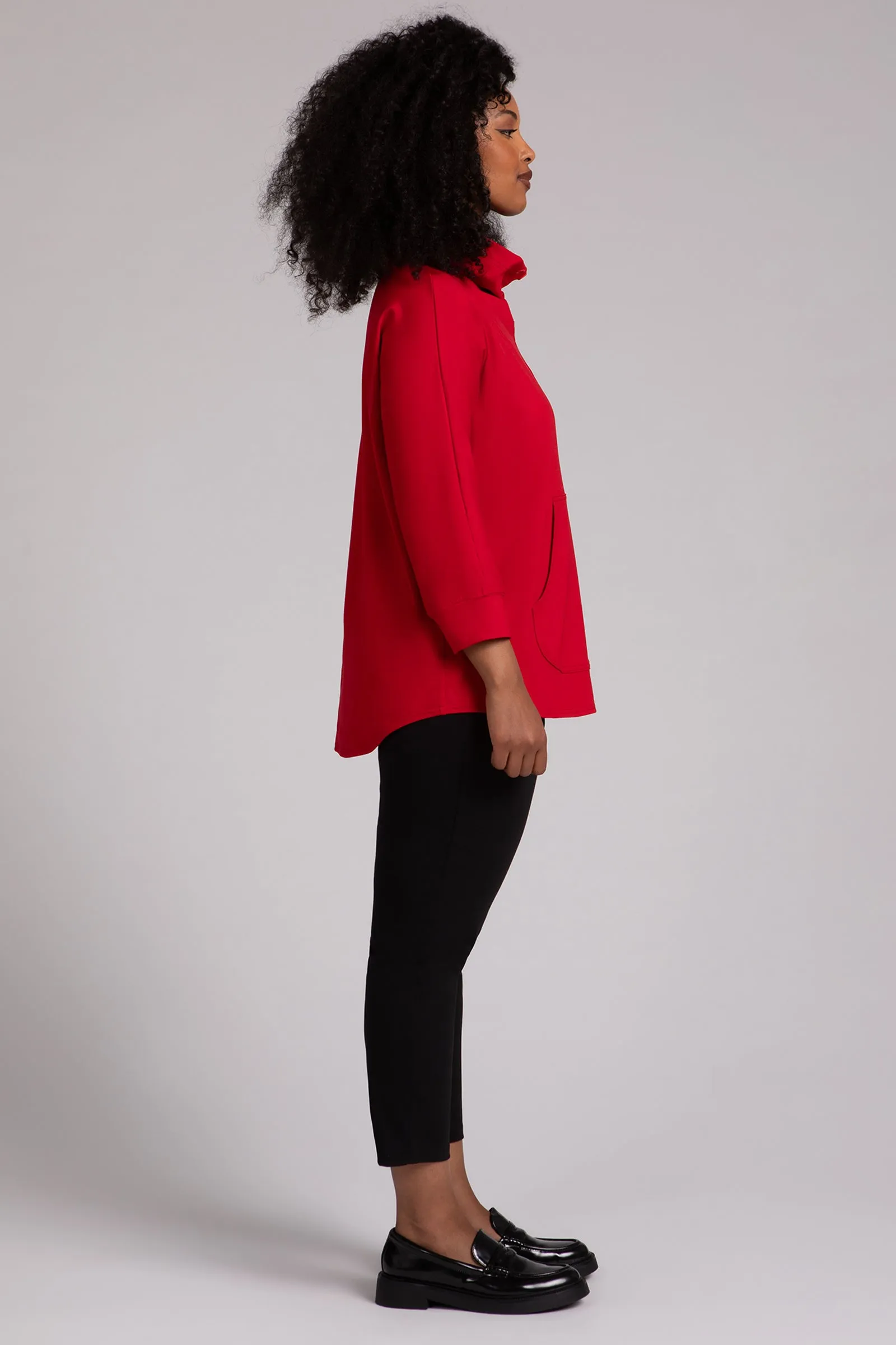 Fleece Back Jersey Funnel Neck Pullover with Kangaroo Pocket | Poppy